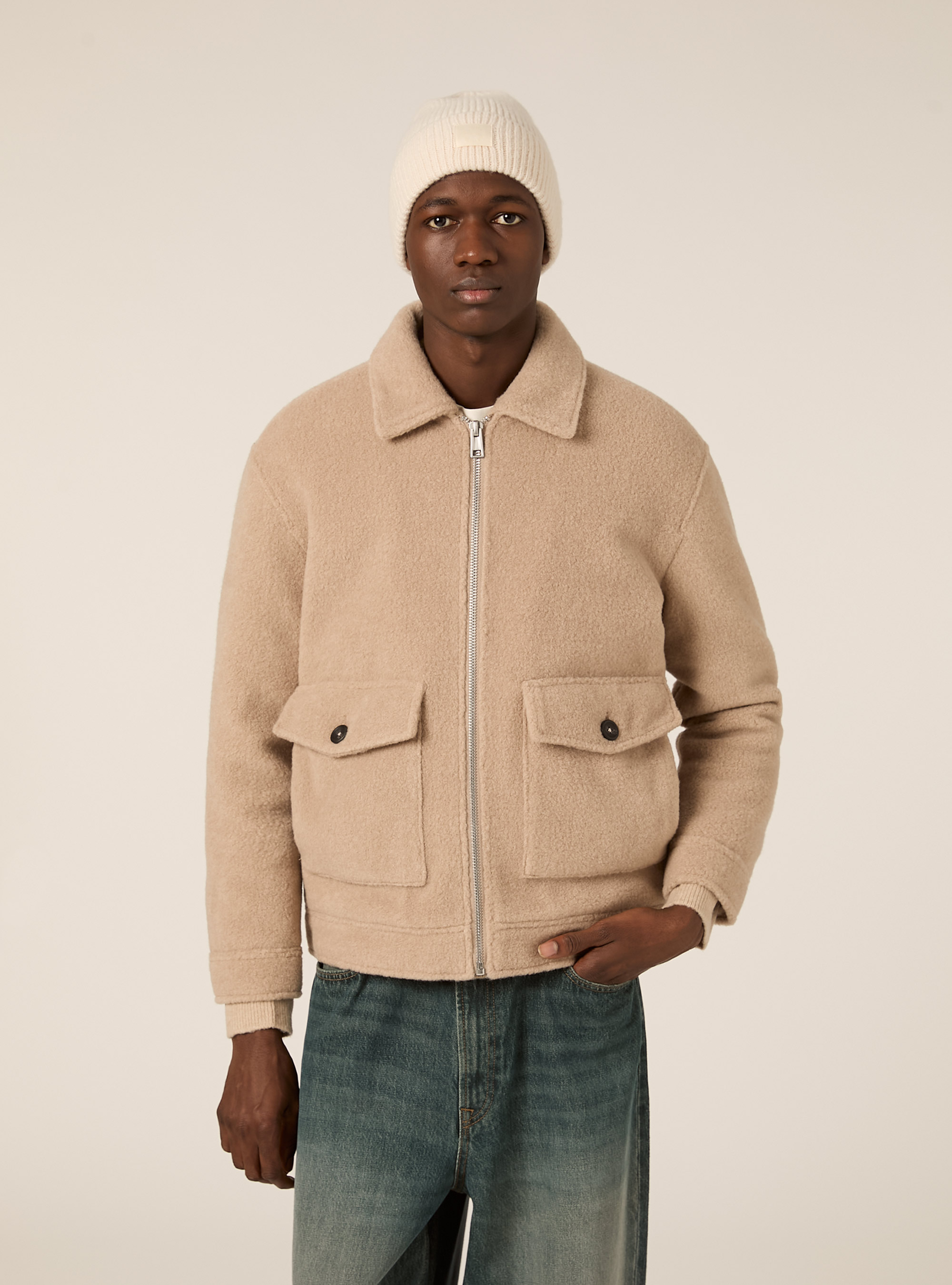 Bomber con collo camicia n melton, MBG2 BEIGE MEL MED