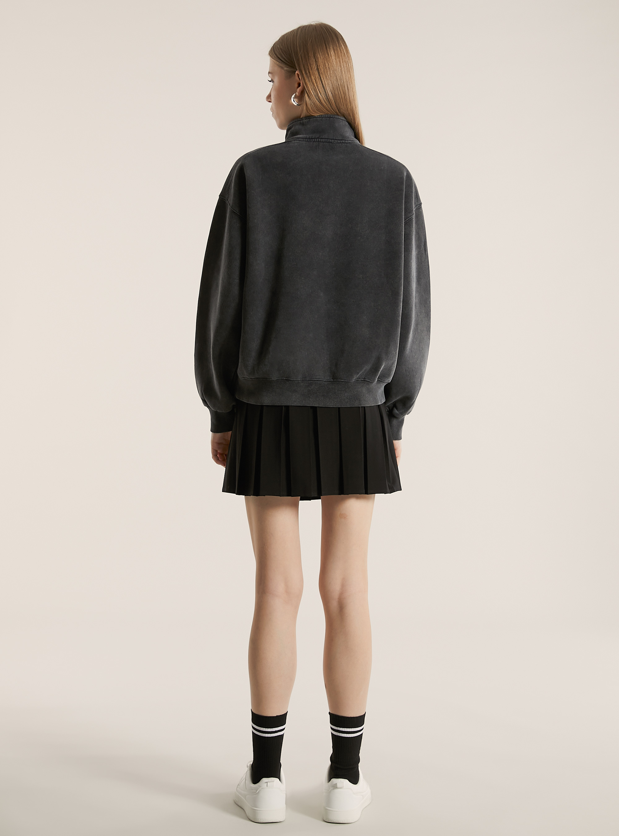 Half-neck sweatshirt with zip, BK1 BLACK