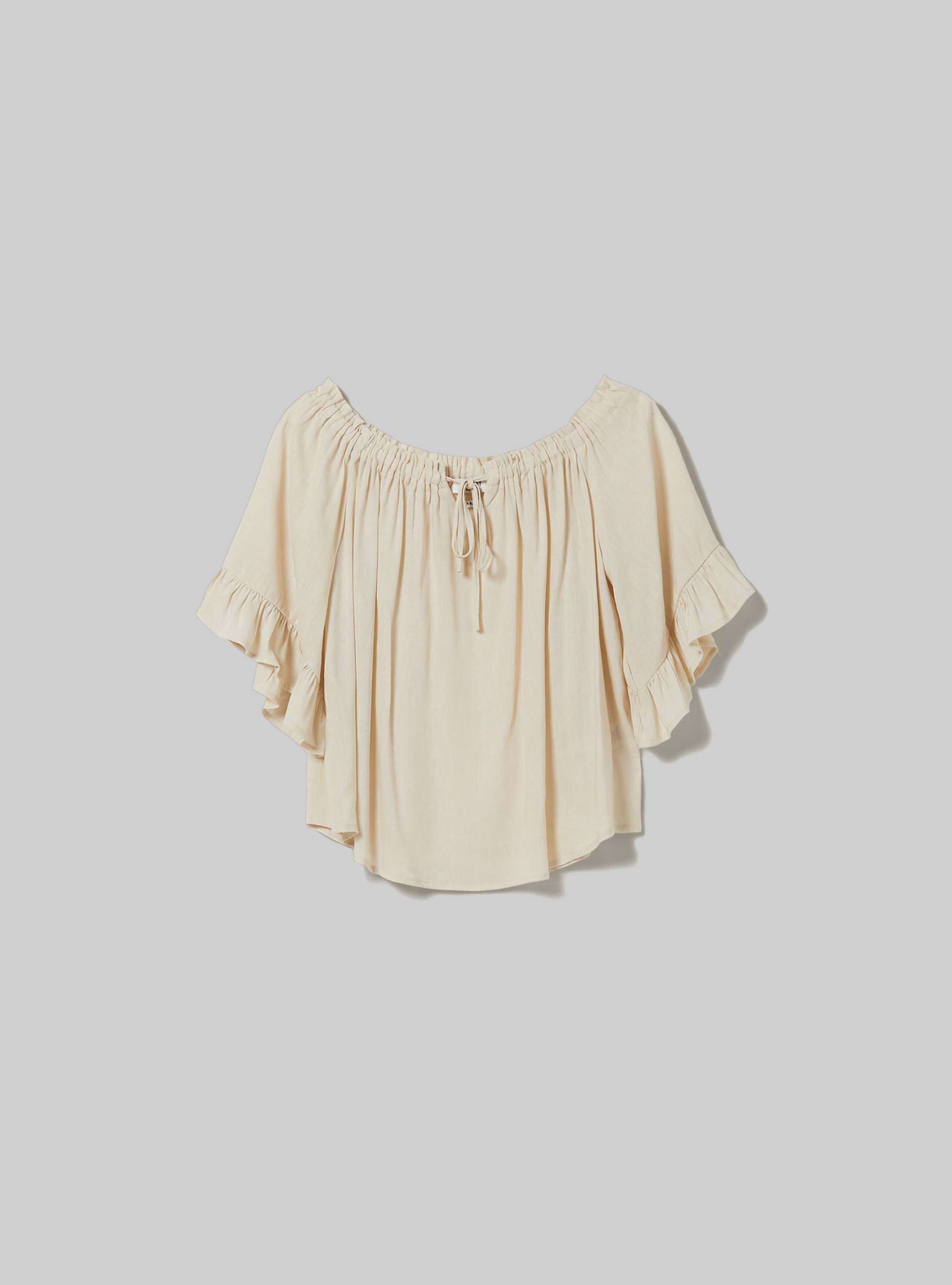 Linen blend blouse with bardot neckline, BG3 BEIGE LIGHT
