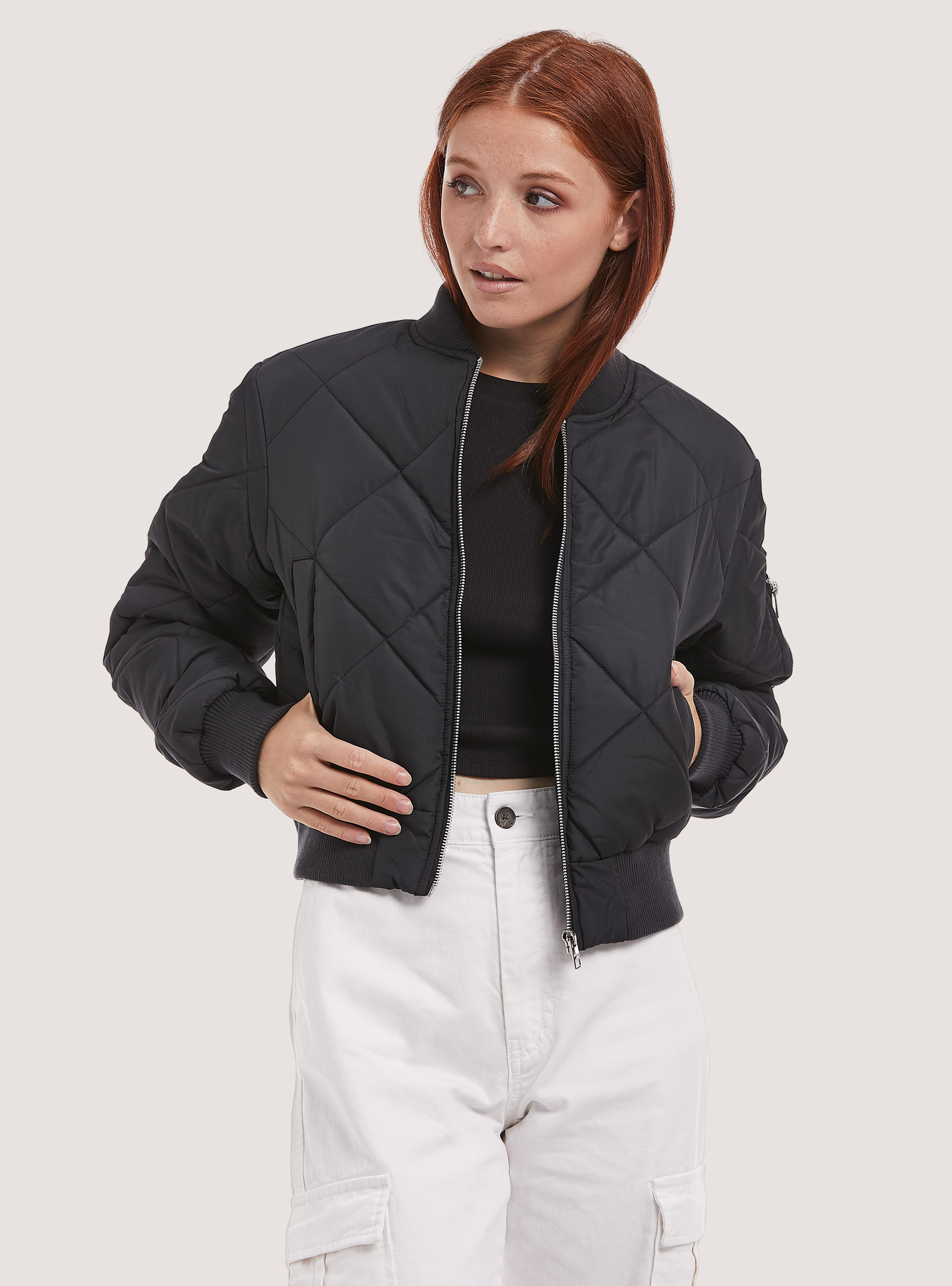 Cropped bomber jacket with recycled padding | Alcott | Coats and ...