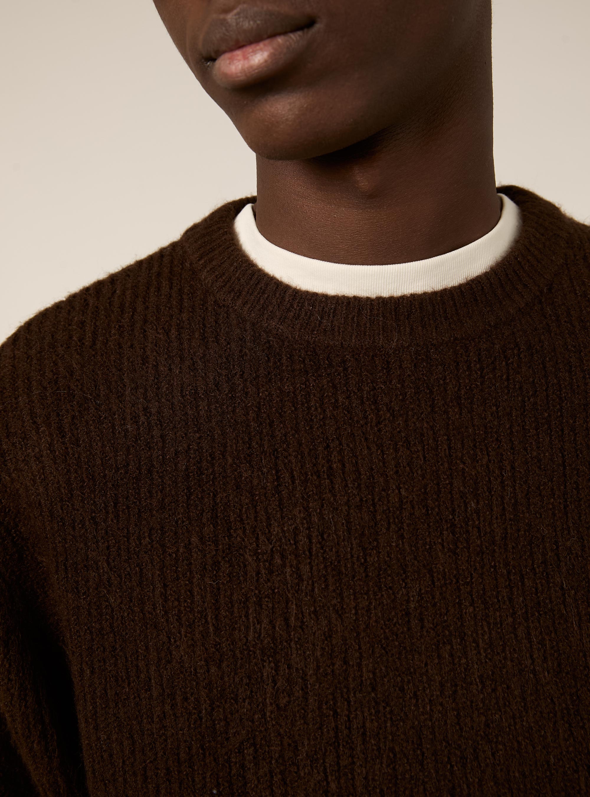 English ribbed crew neck jumper, MBR1 BROWN MEL DARK