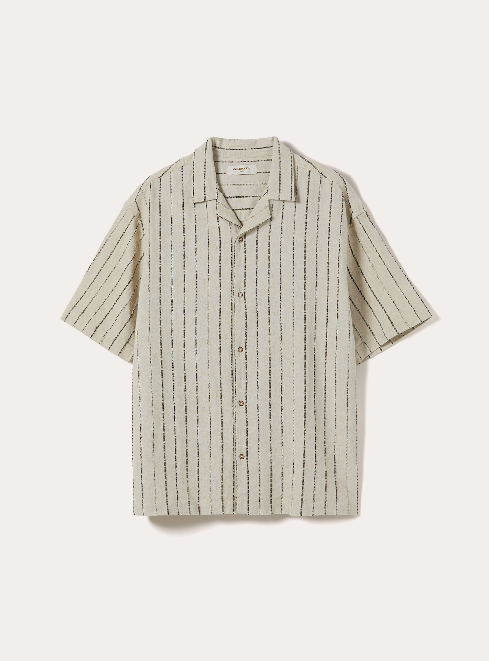 Camicia in misto lino rigata, BEIGE CHIARO