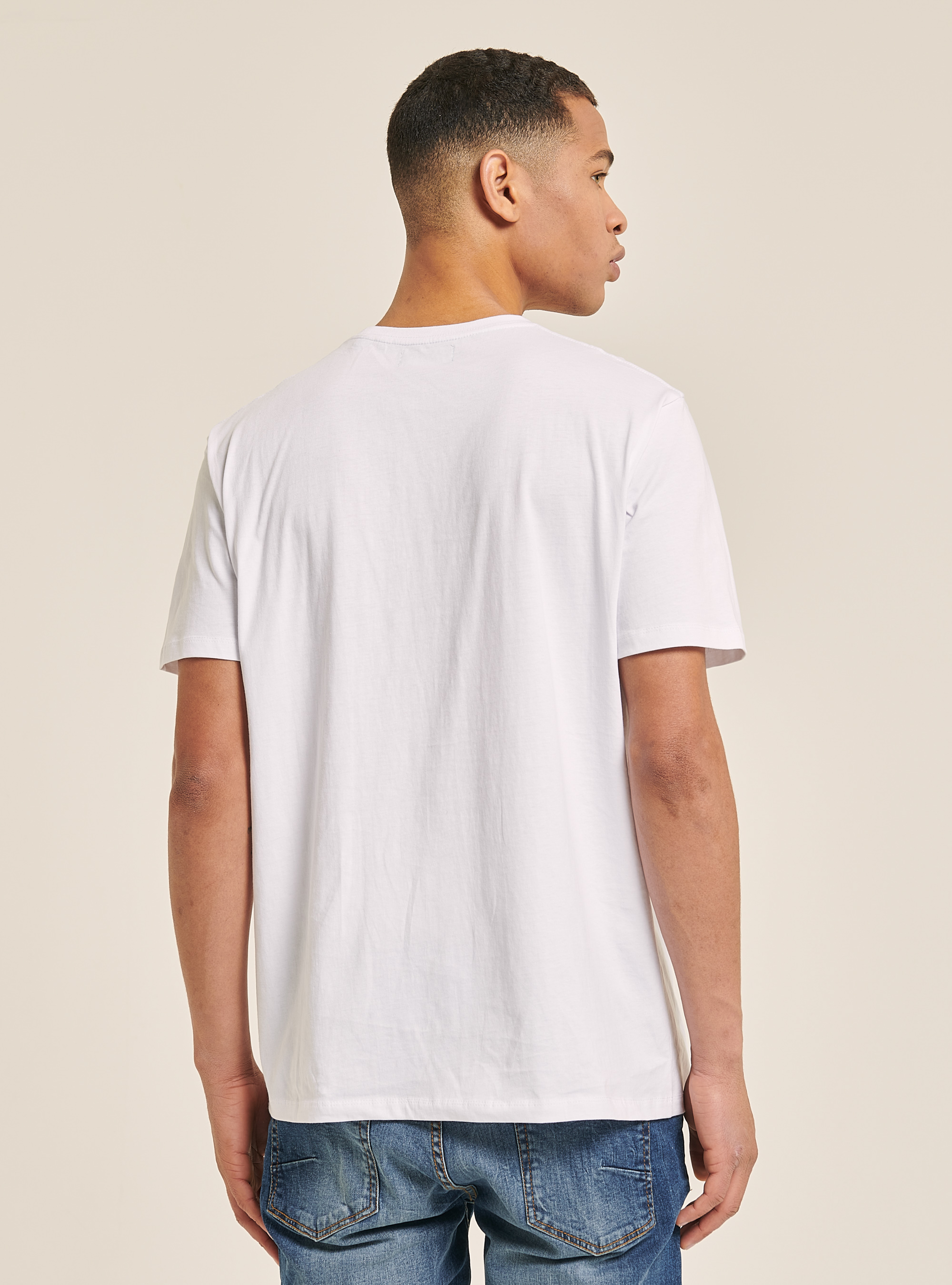 Camiseta de algod&oacute;n con bordado y estampado azul marino, BLANCO