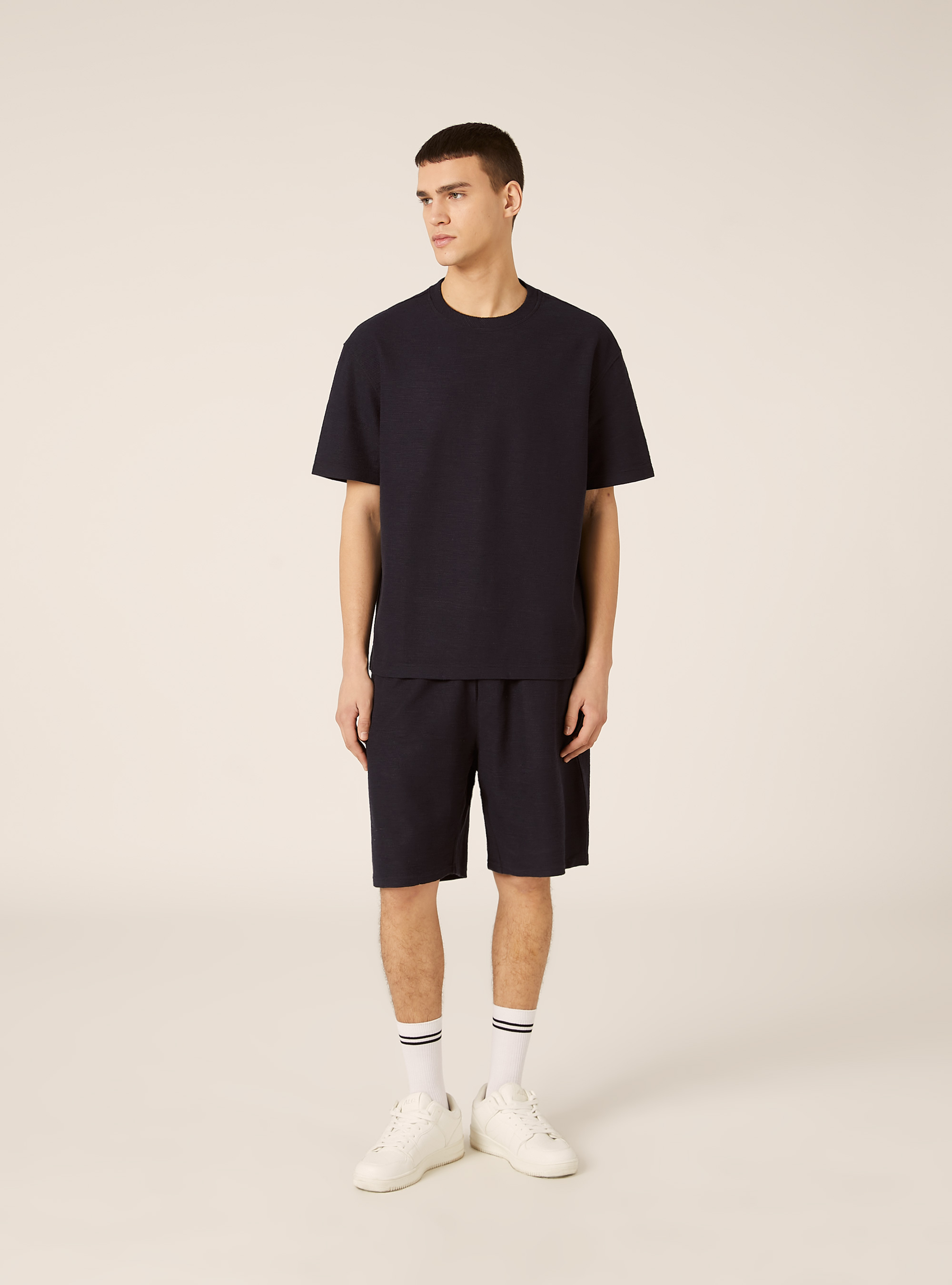 Textured cotton T-shirt, NA1 NAVY DARK