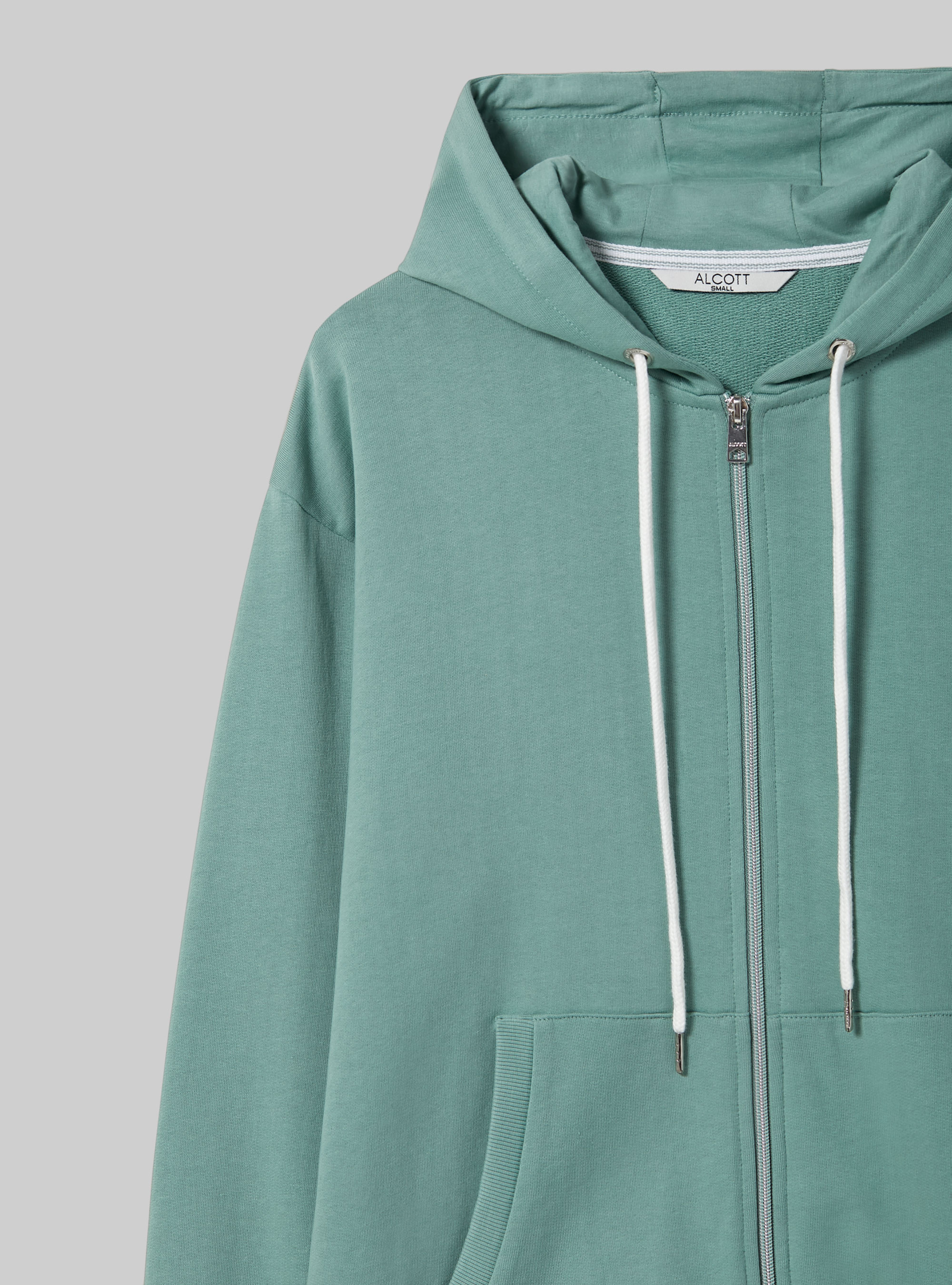 Sudadera básica de algodón con capucha y cremallera, C6730 GREEN
