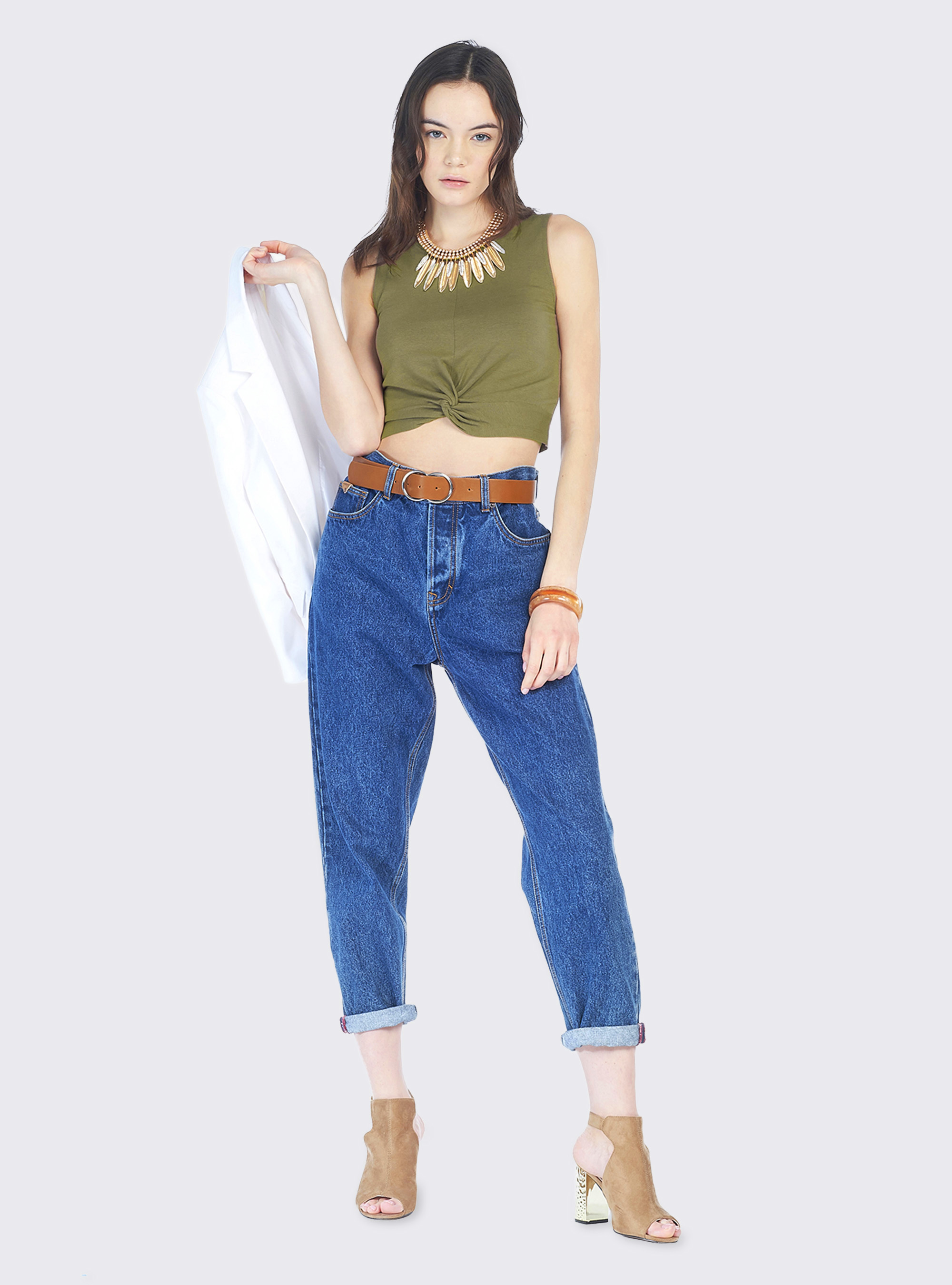 Cropped top essential con nodo in cotone elasticizzato, C0616 KAKY