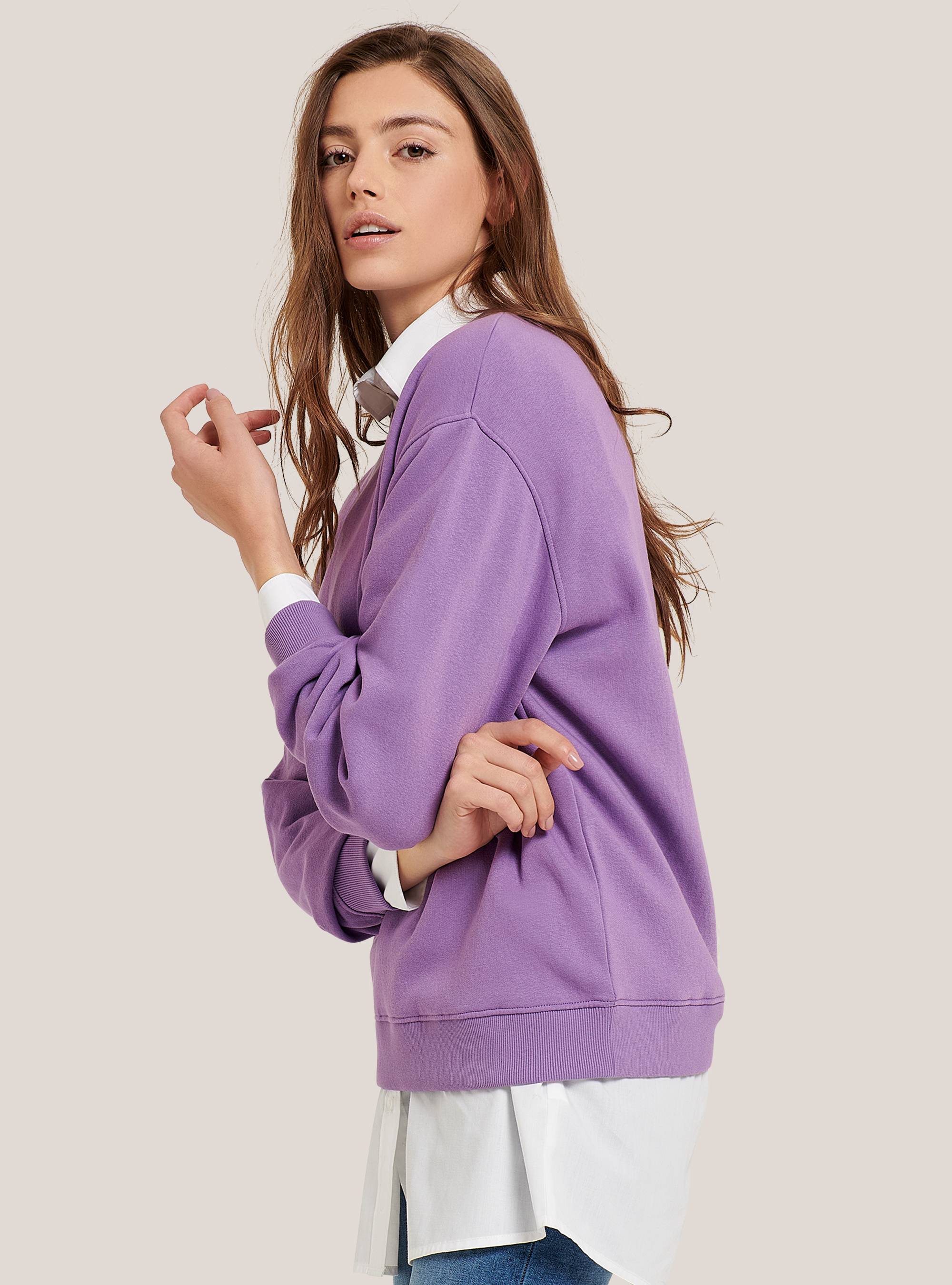 Basic round-neck cotton sweatshirt, C4416 VIOLET