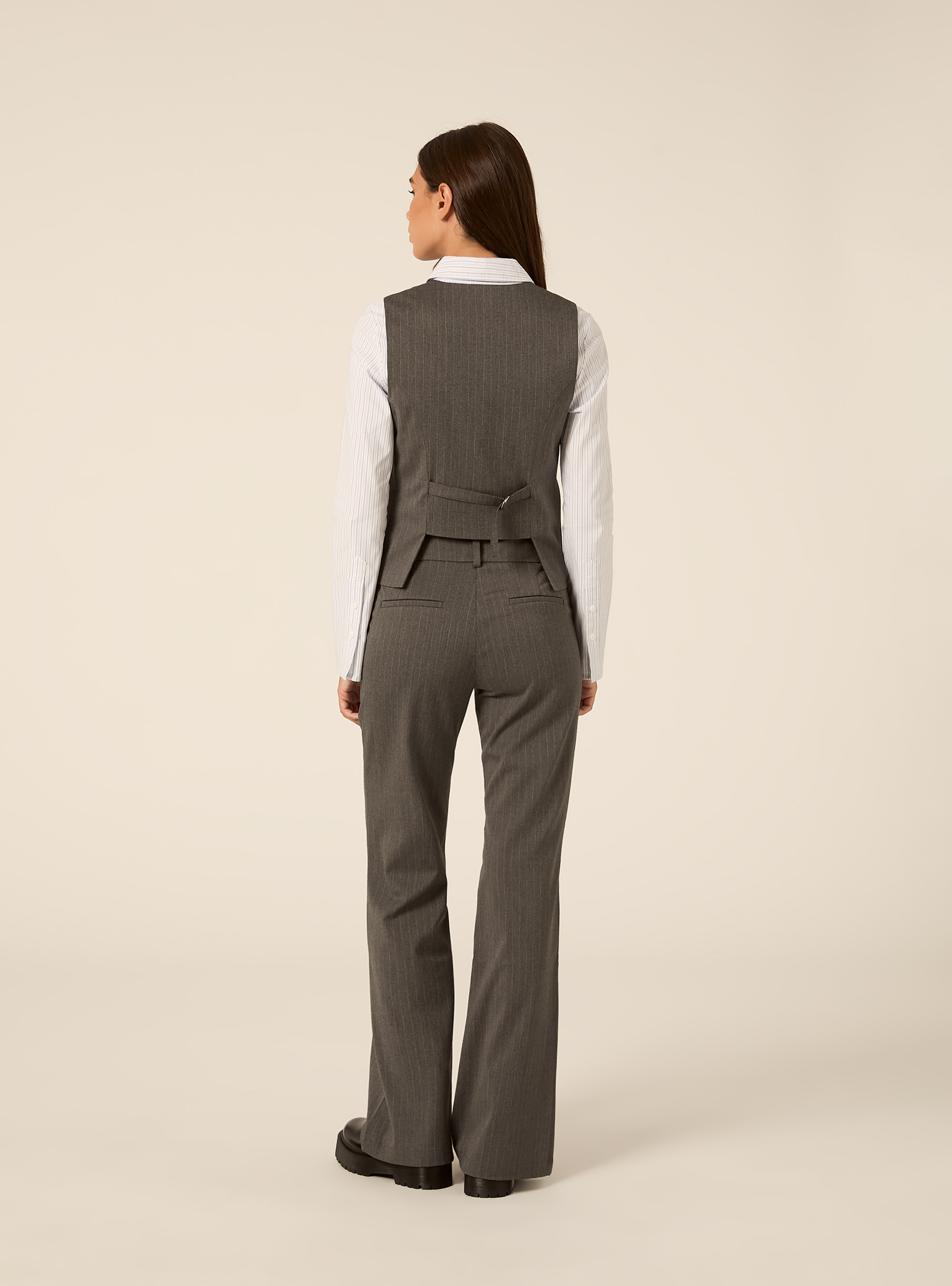 Pantaloni flare a vita bassa a fantasia, MGY1 GREY MEL DARK