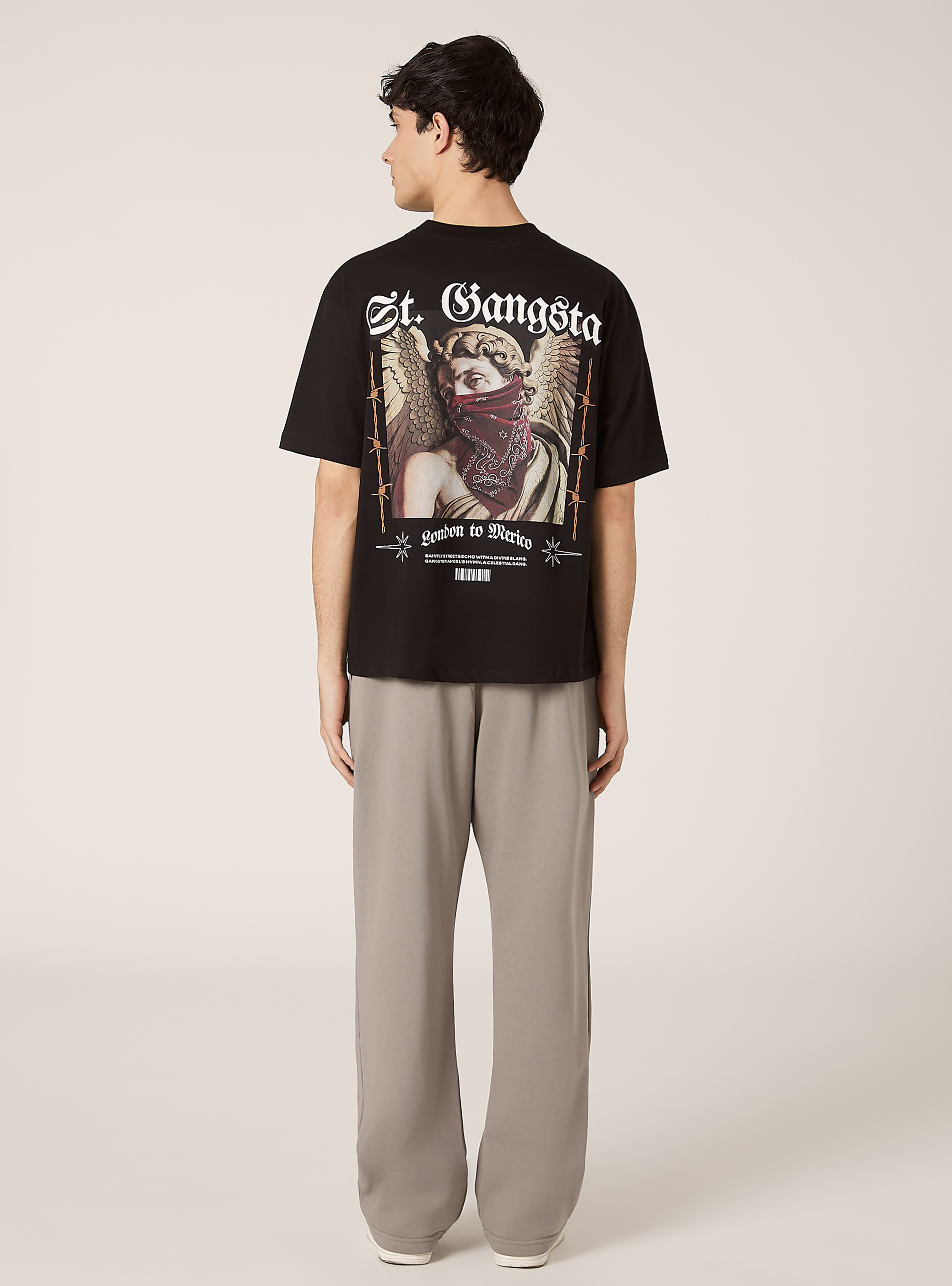 Maglietta boxy fit con stampa POP STATEMENT, BK1 BLACK