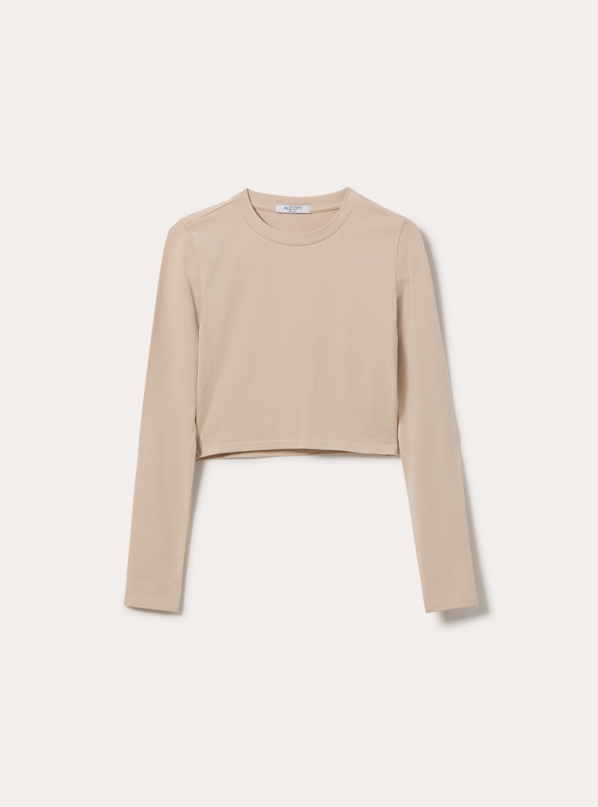 Maglia crop a maniche lunghe, BG3 BEIGE LIGHT