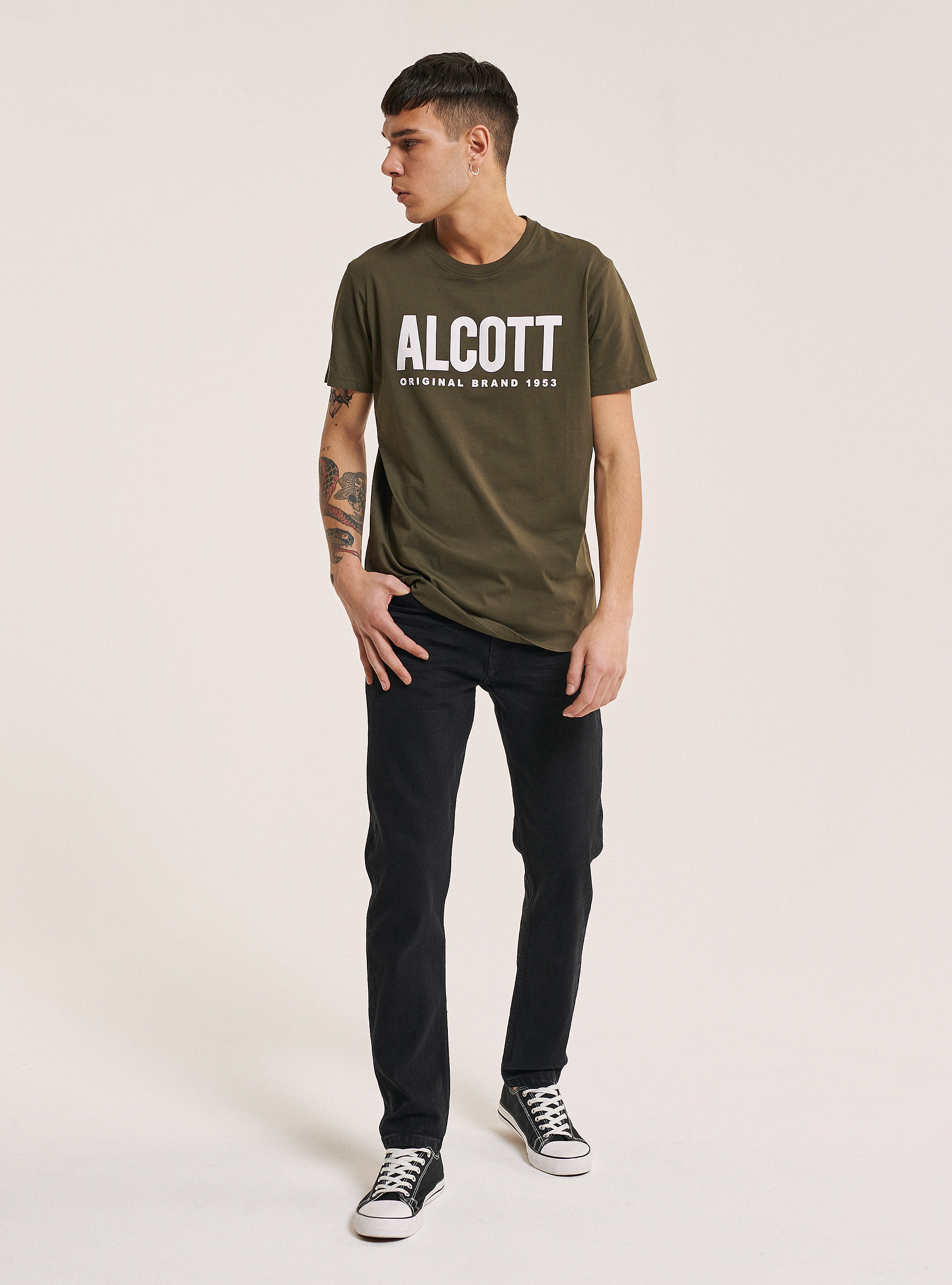 T-shirt in 100% cotton with logo printed, KAKI