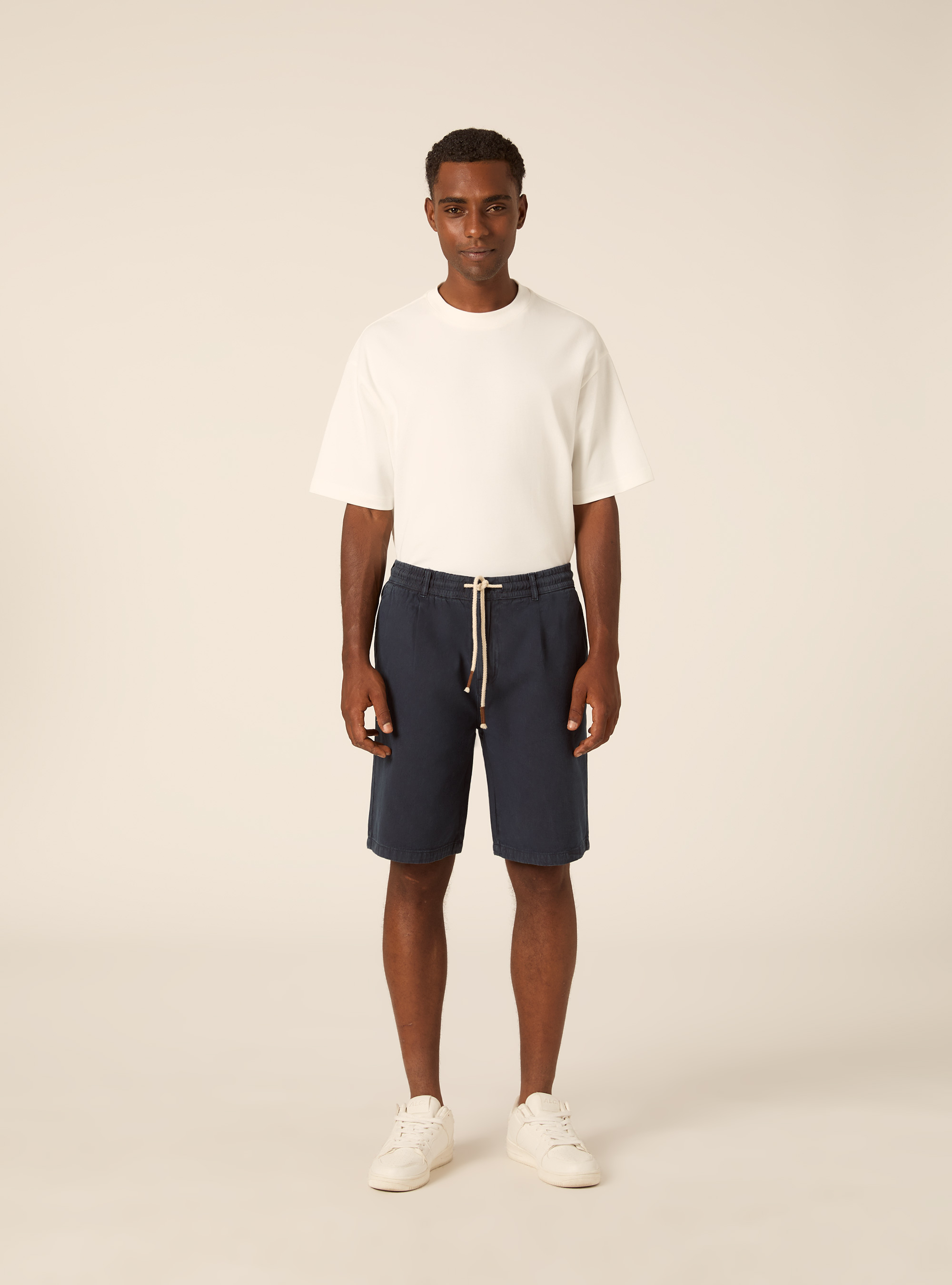 Pleated Baby Twill Drawstring Bermuda Shorts, NA2 NAVY MEDIUM
