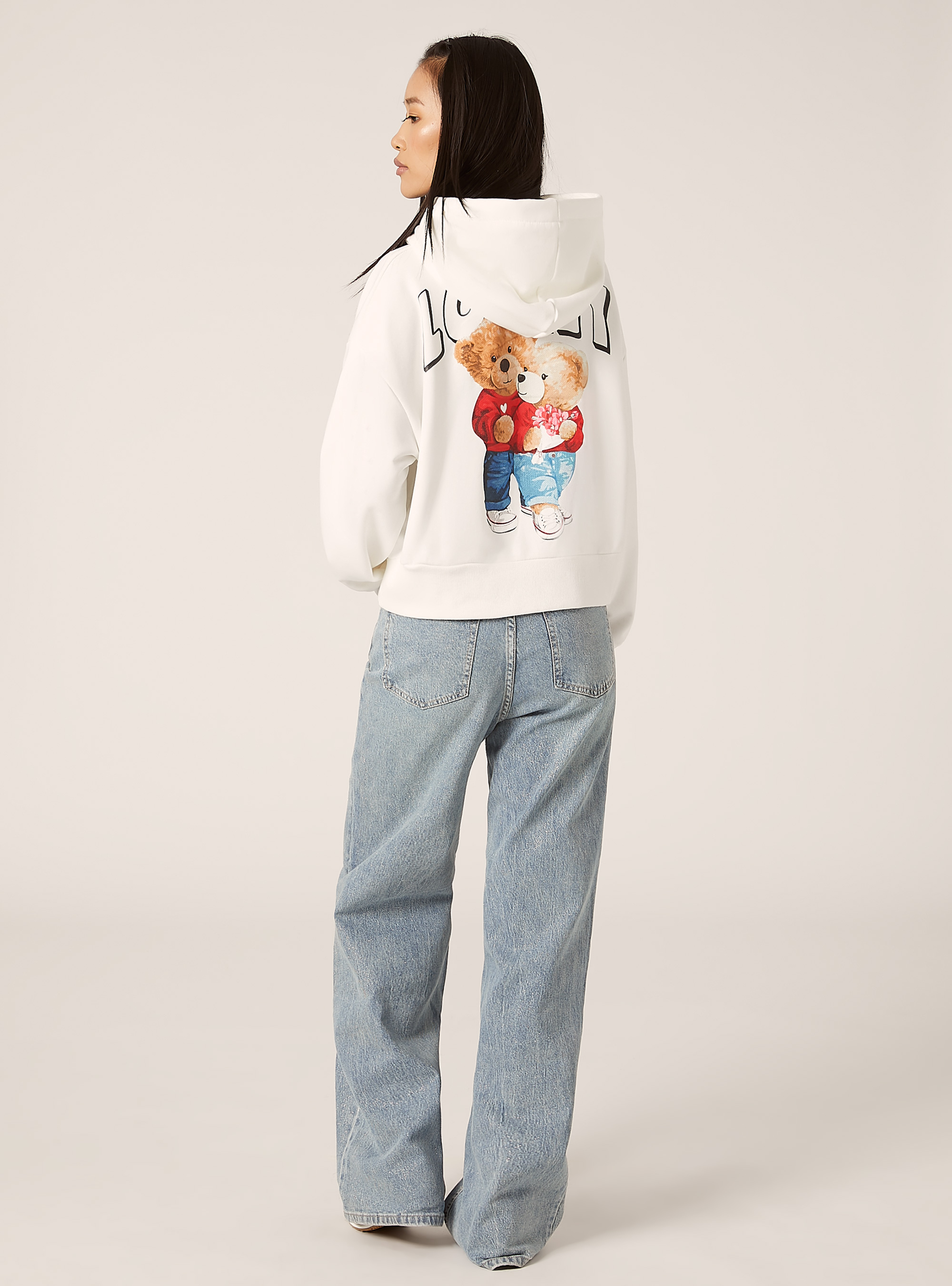 Sweatshirt court avec imprimé Teddy, WH2 WHITE