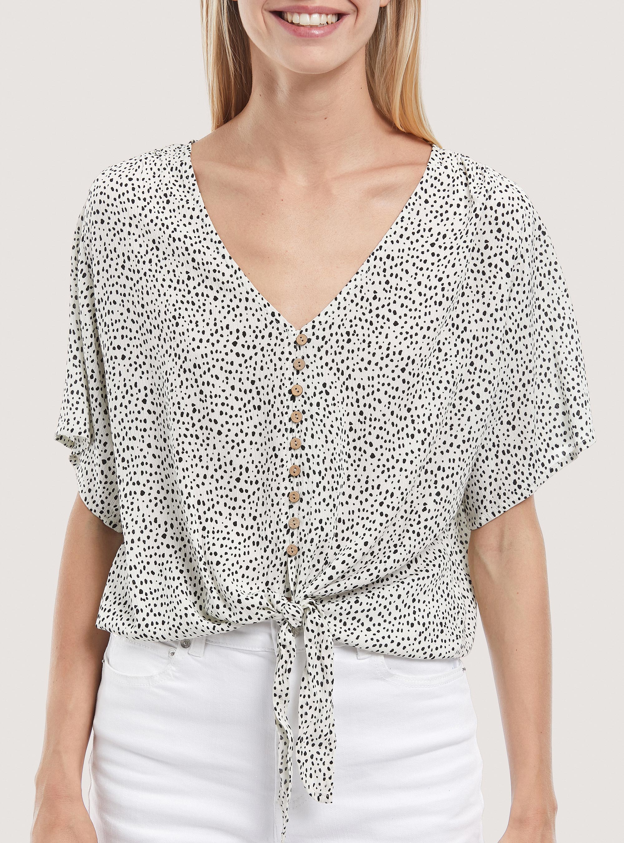 Printed knot blouse, MULTICOLOR