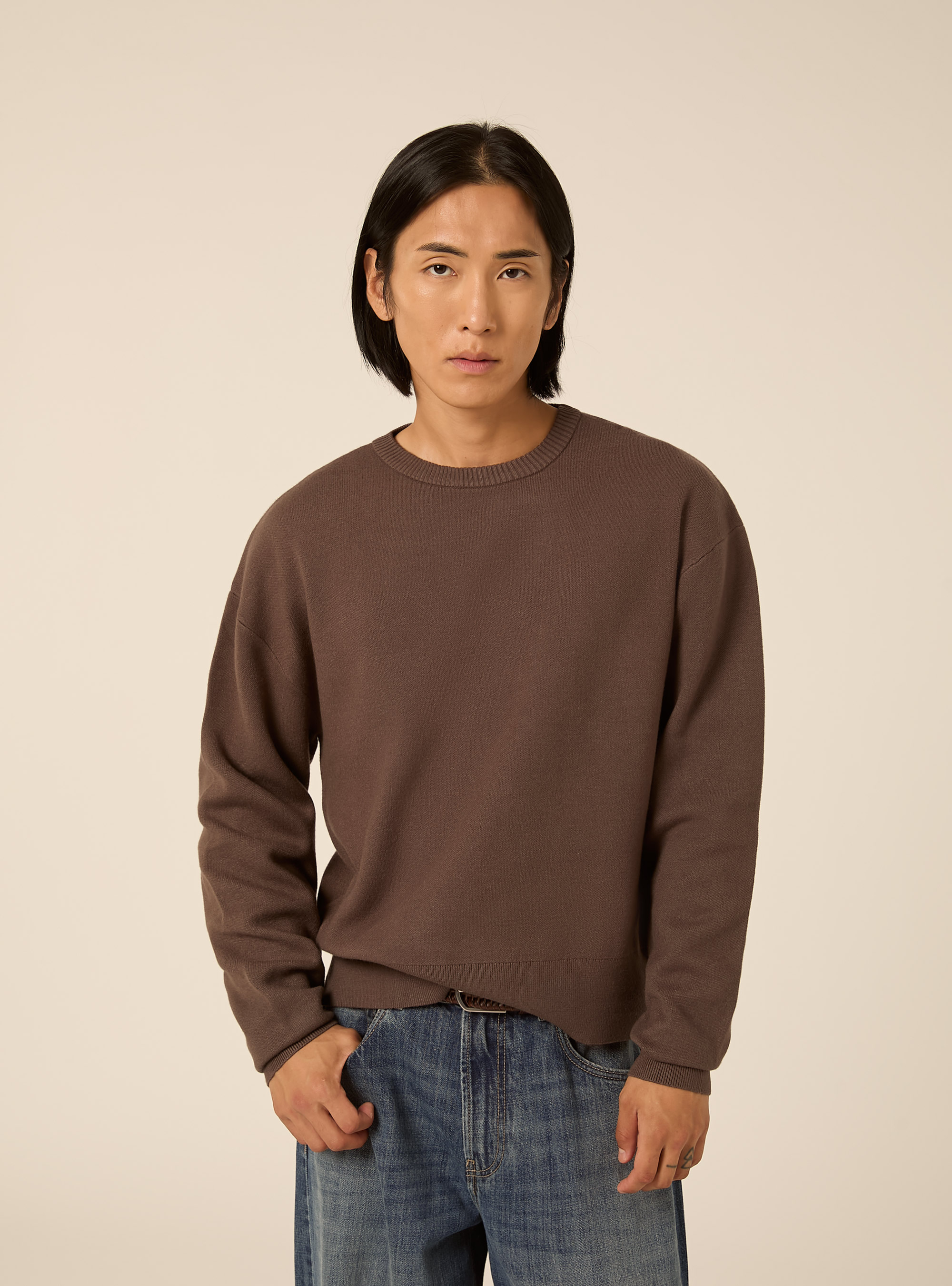 Pullover boxy fit morbido, MARRONE MEDIO