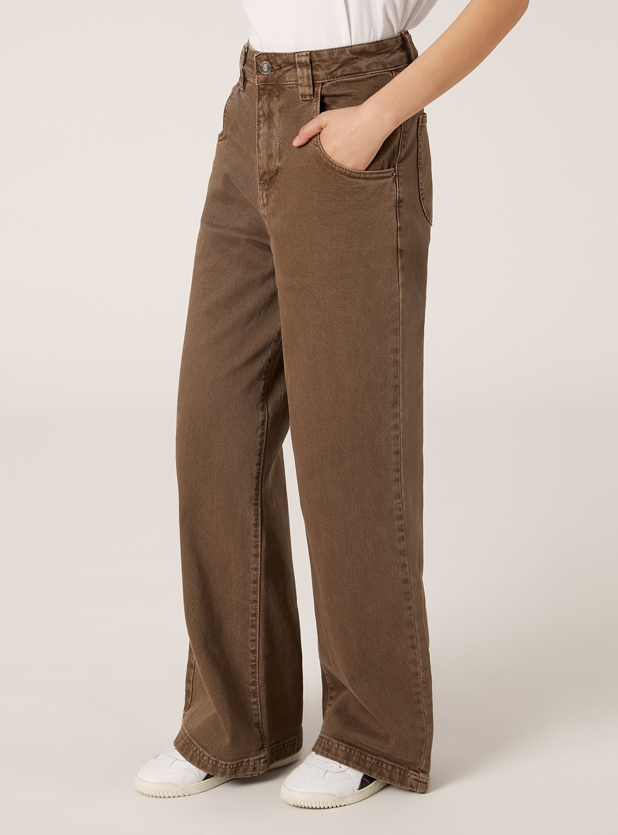 Hose mit weitem Bein aus Baumwolle, BR2 BROWN MEDIUM