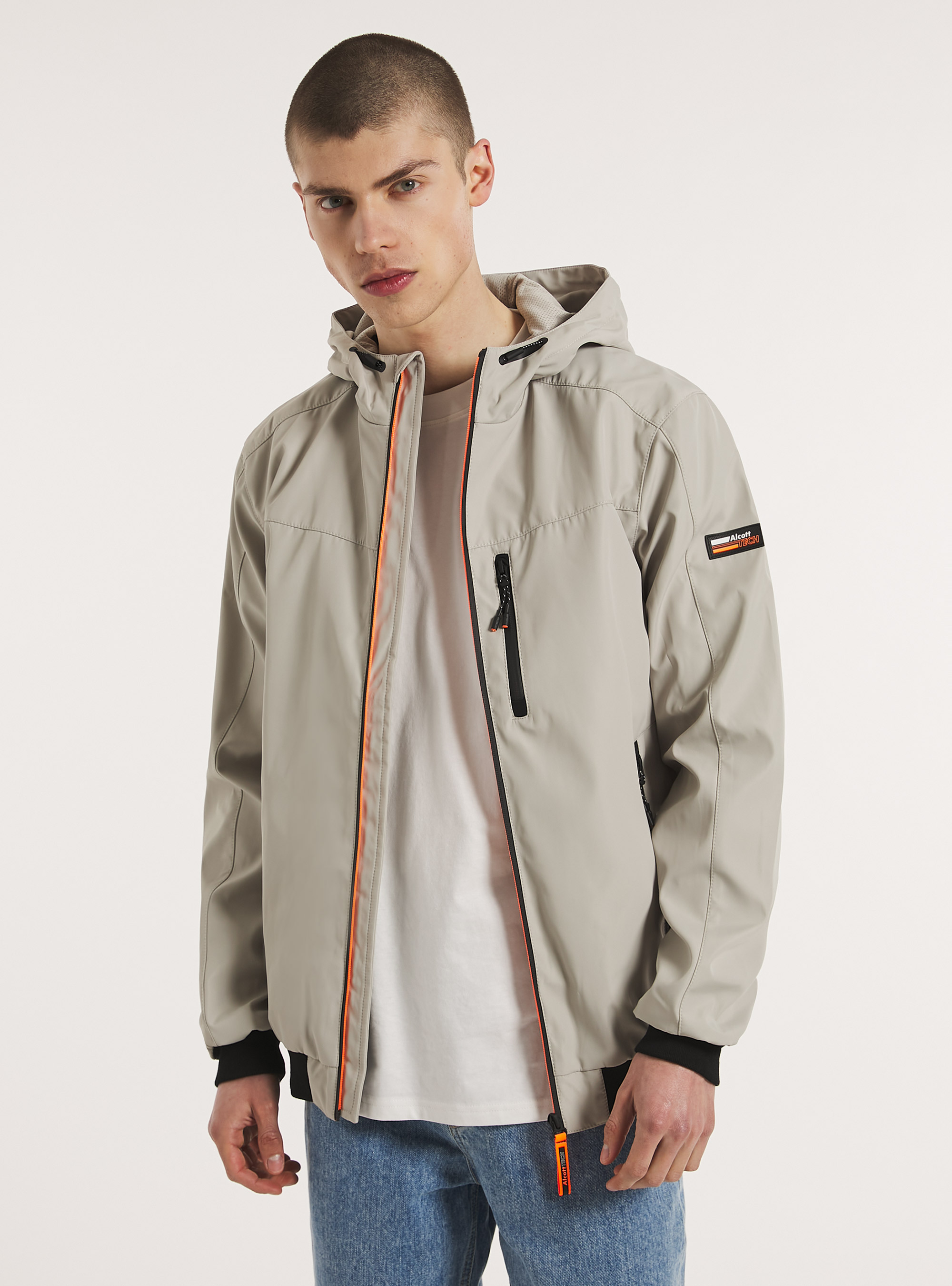 Windproof hooded bomber jacket, CR3 CREAM LIGHT