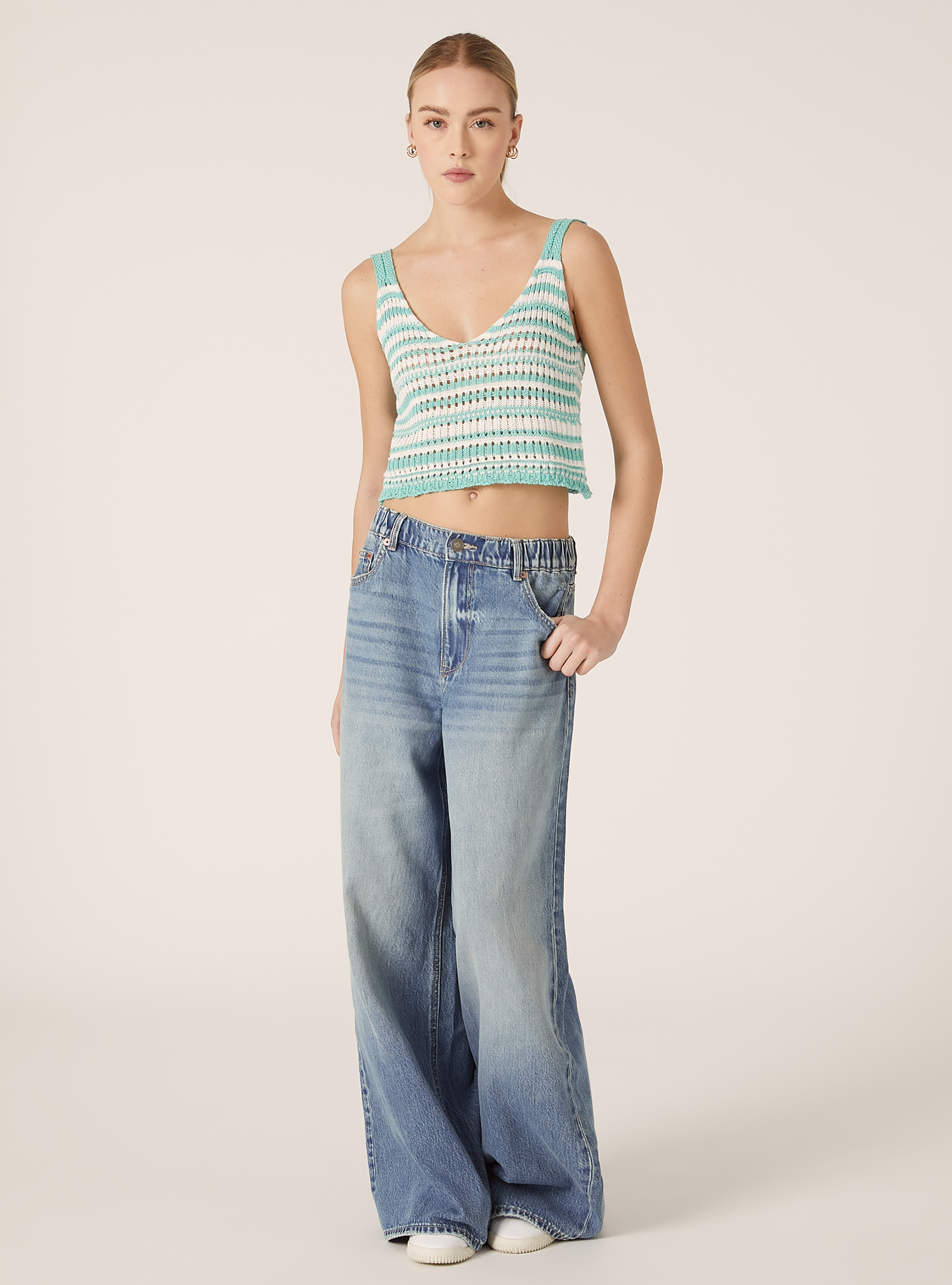 Striped knitted top, GA2 AQUA GREEN MED