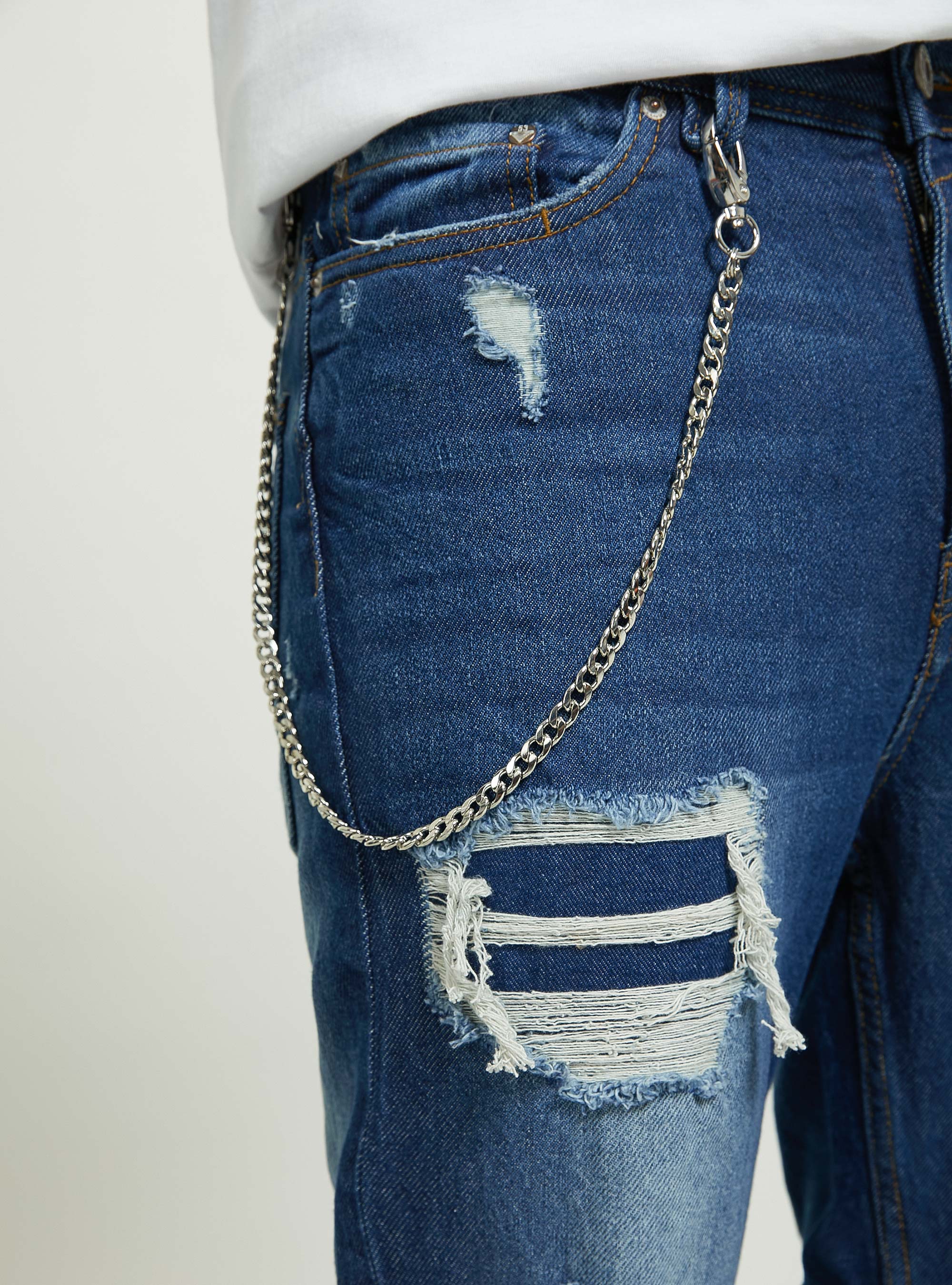 Relaxed fit jeans with tears, D002 MEDIUM DARK BLUE