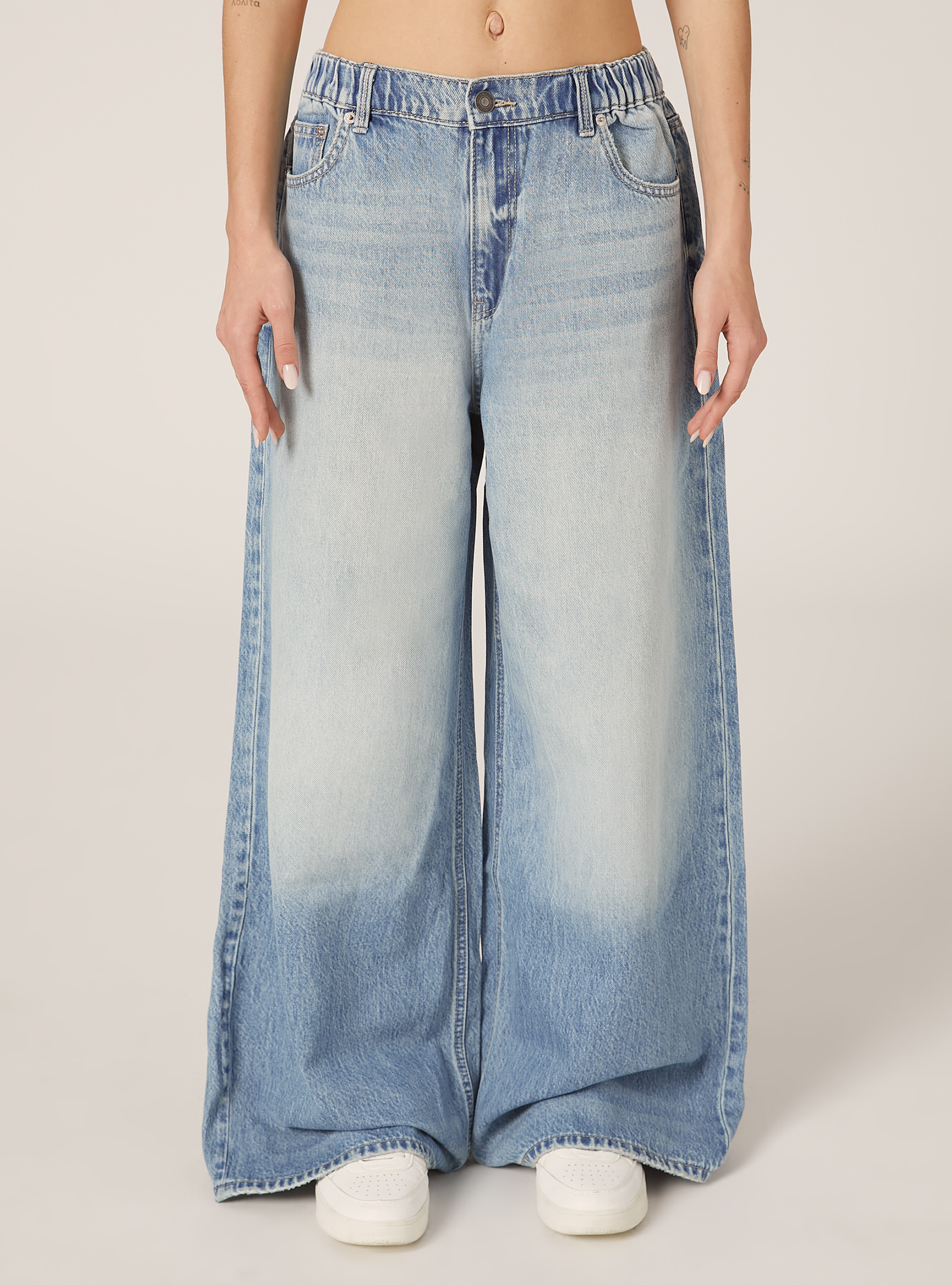 Super wide leg jeans with elasticated waist, D006 AZURE
