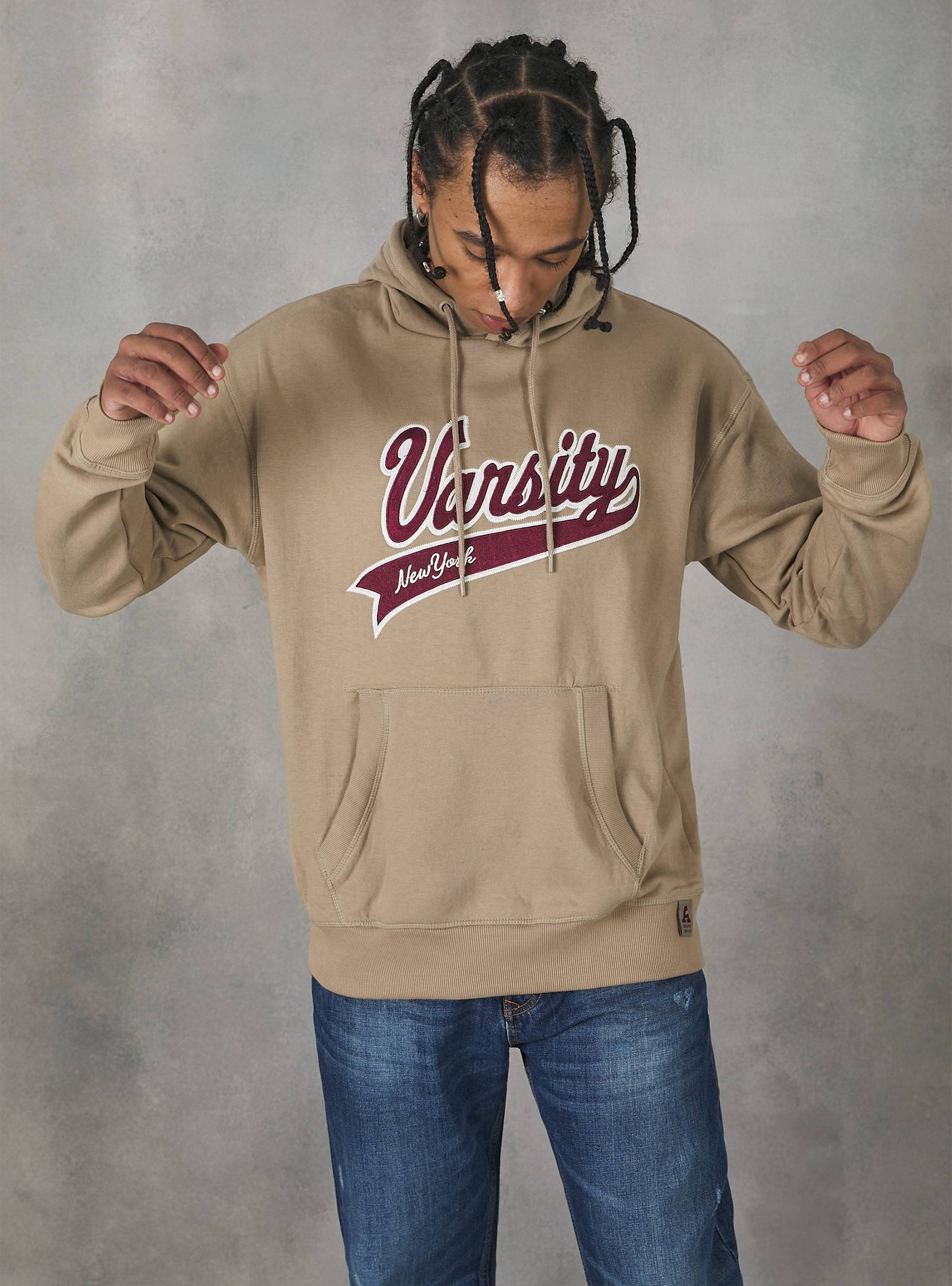 Hoodie with college patch, BG3 BEIGE LIGHT