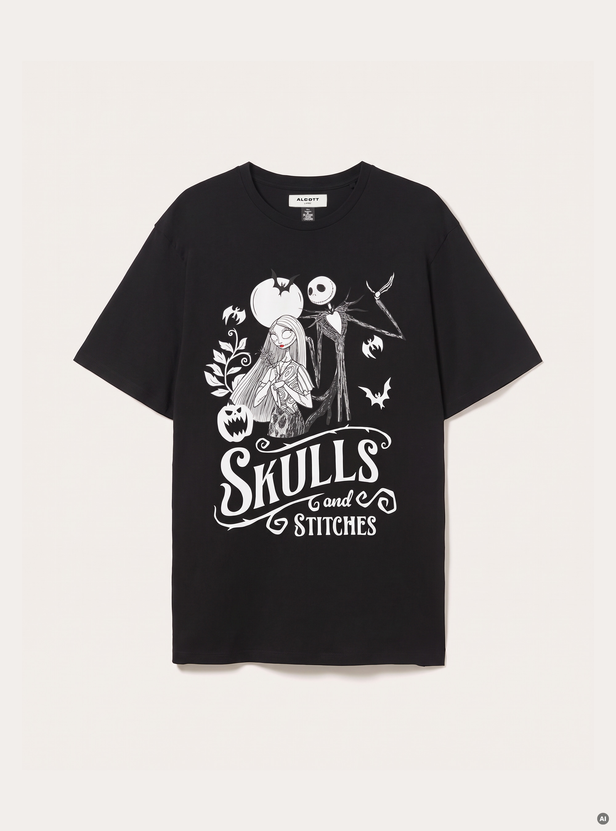 Camiseta con estampado Skulls and Stitches Nightmare Before Christmas / Alcott, BK1 BLACK