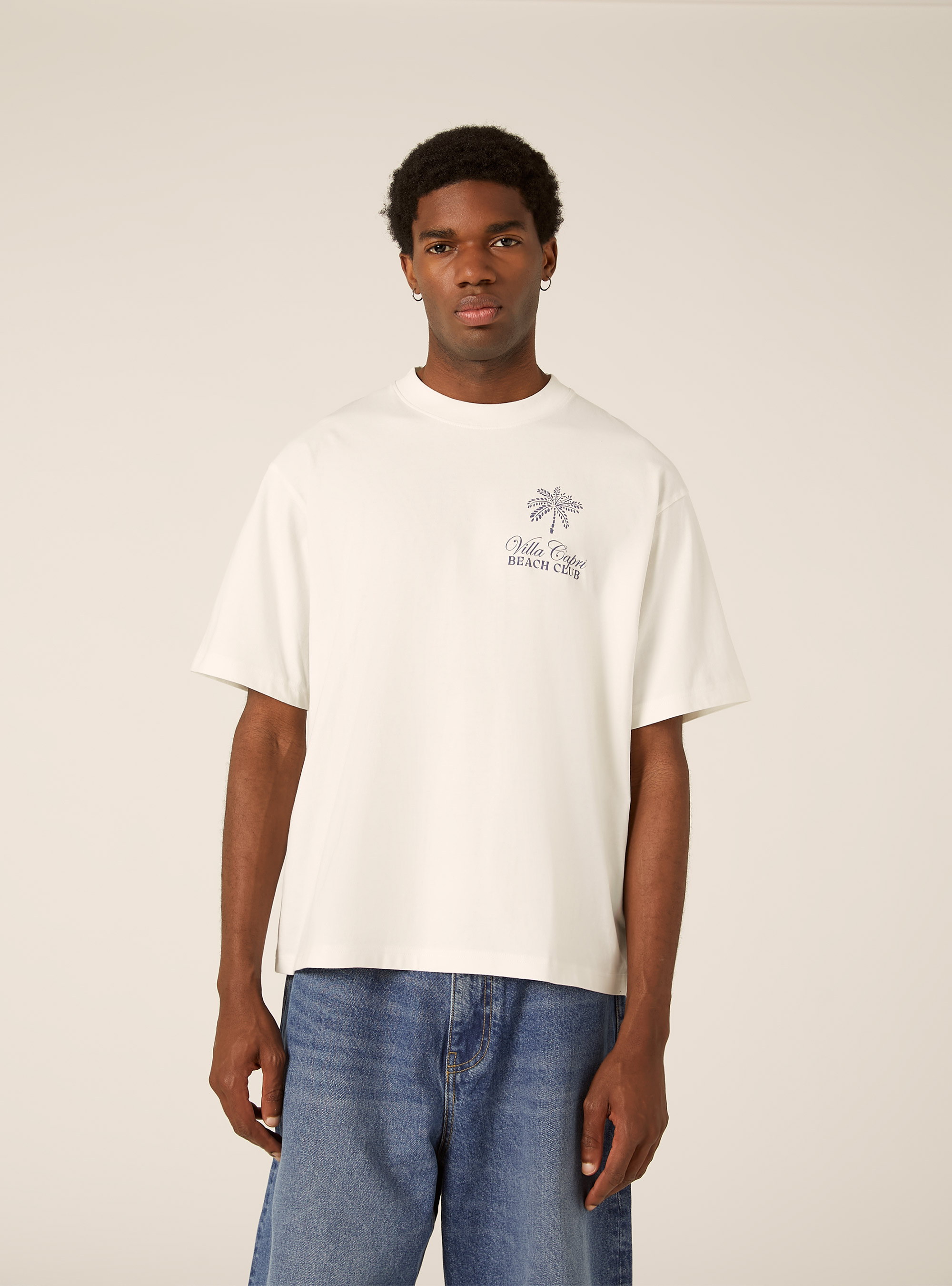 T-shirt boxy fit con stampa villa capri, WH2 WHITE