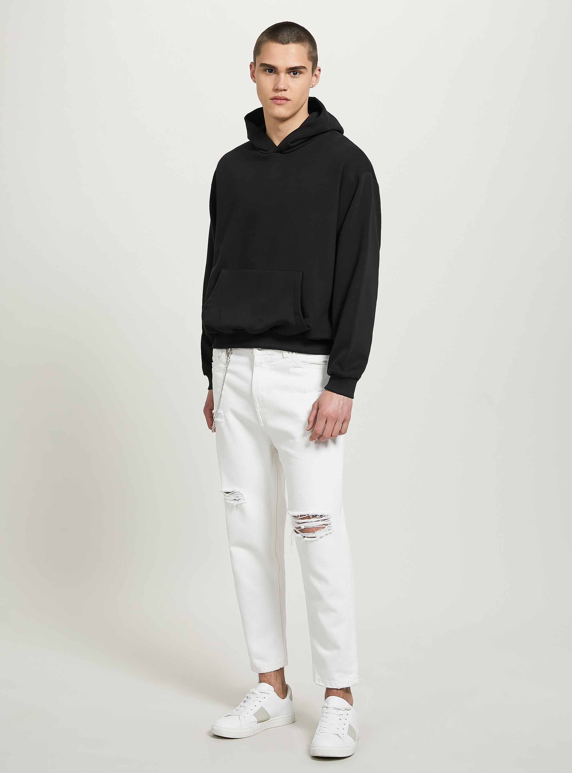 Felpa boxy fit con cappuccio, BK1 BLACK