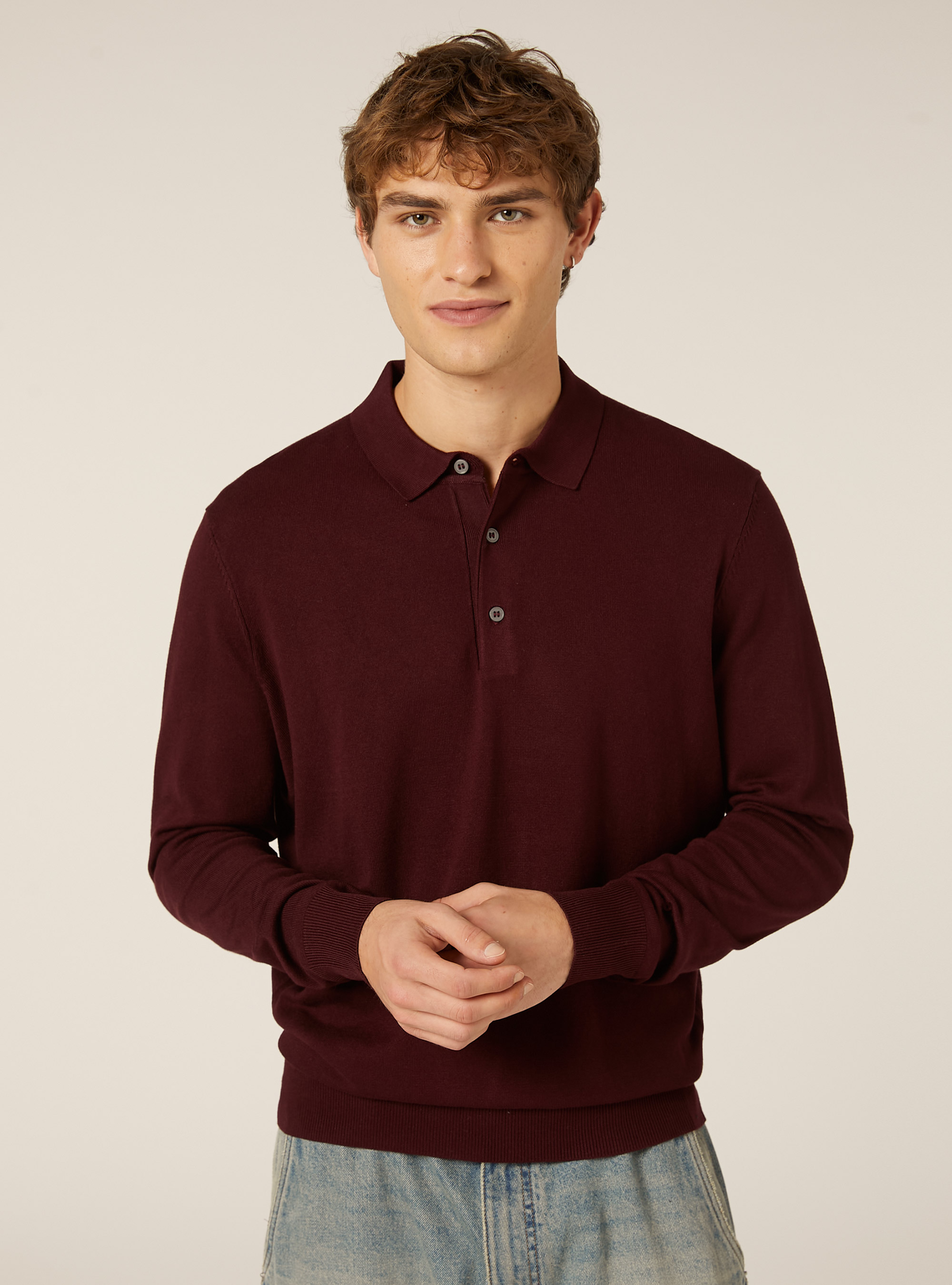 Polo de punto de manga larga, BO1 BORDEAUX DARK