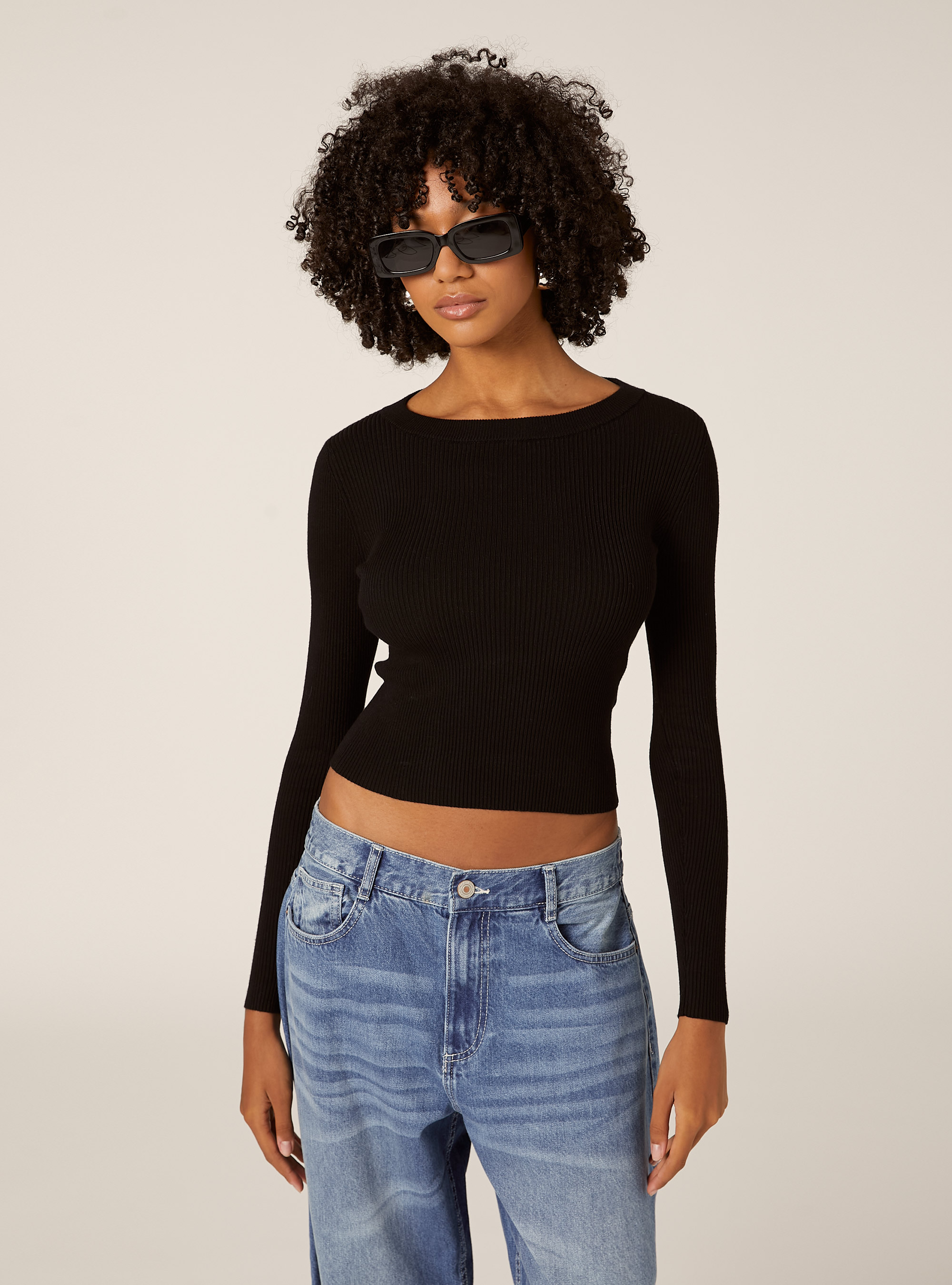 Lightweight ribbed knit, BK1 BLACK
