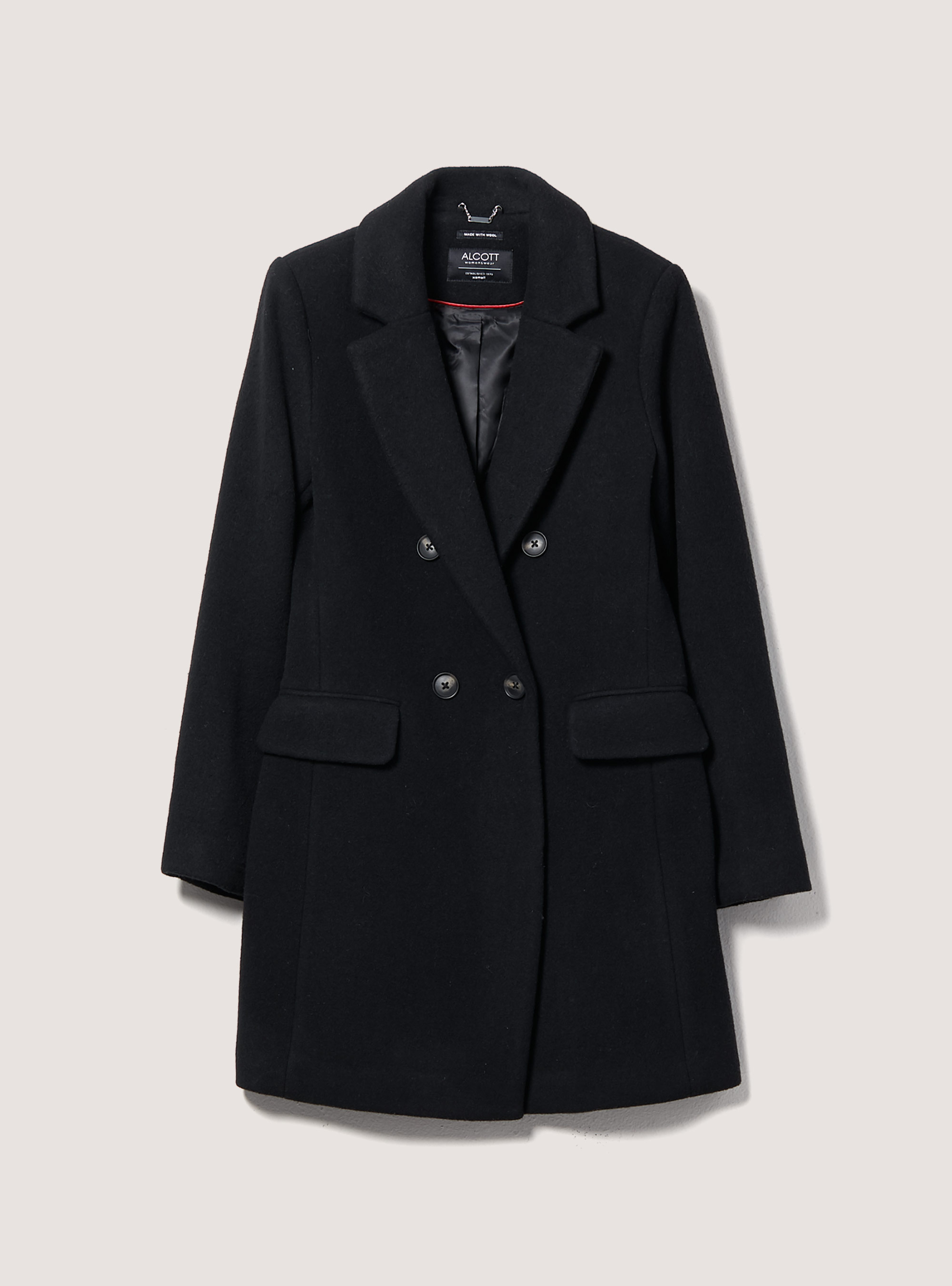 Wool blend double-breasted coat, C101 BLACK