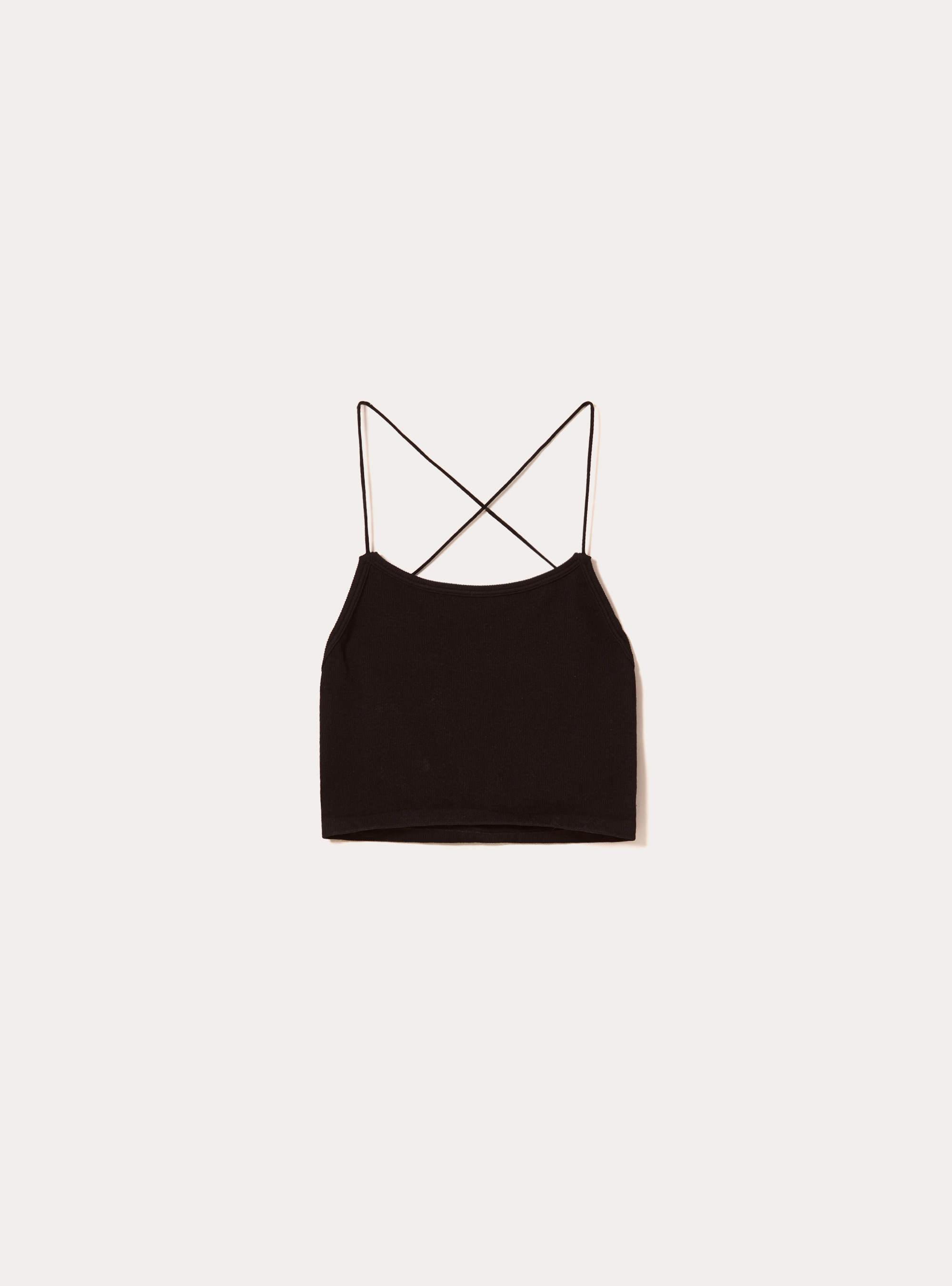 Ribbed top with crossed straps, BK1 BLACK