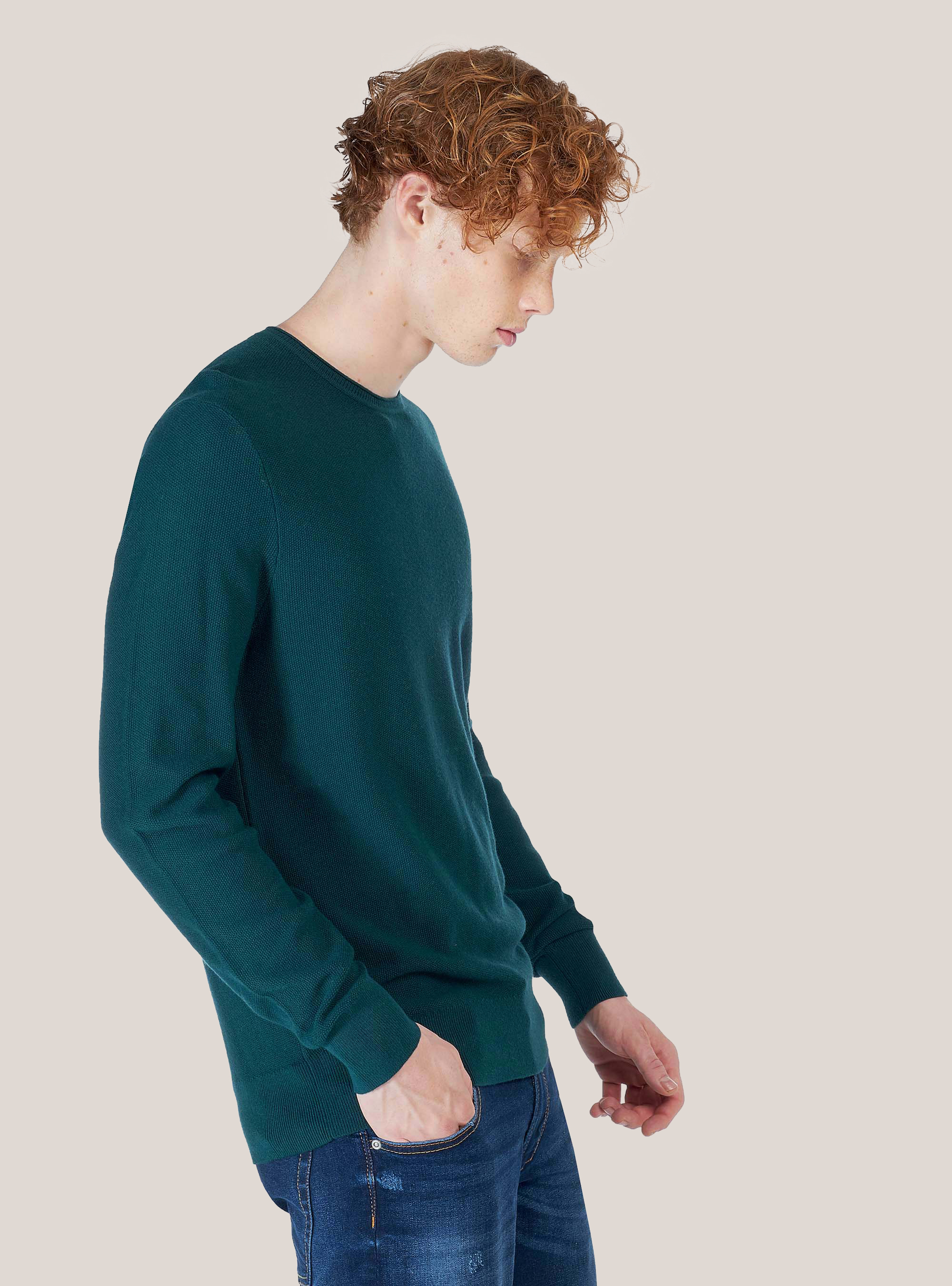 COTTON AND CASHMERE CREWNECK SWEATER, GREEN