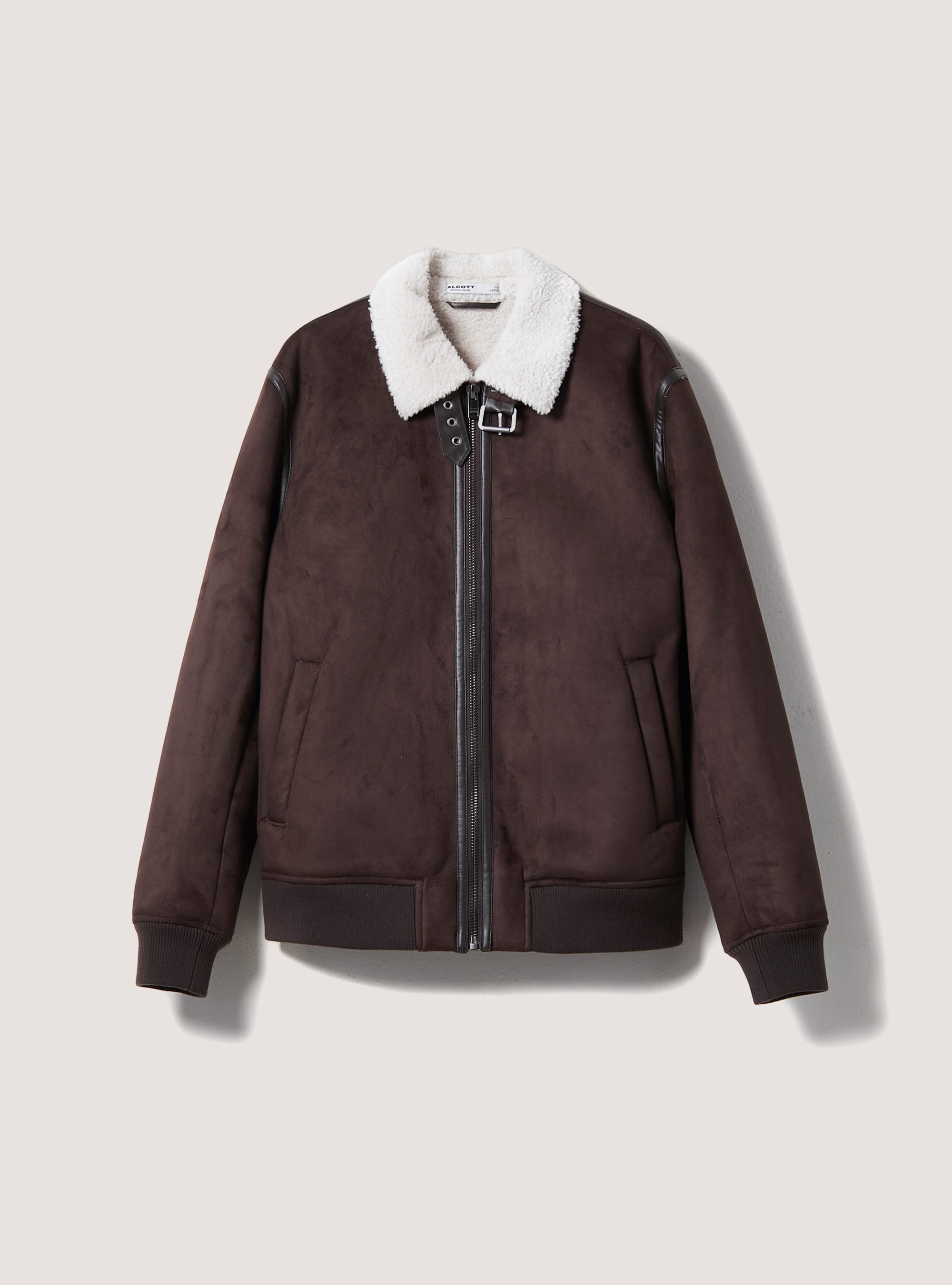 Giubbotto effetto suede con collo agnellato, BR1 BROWN DARK