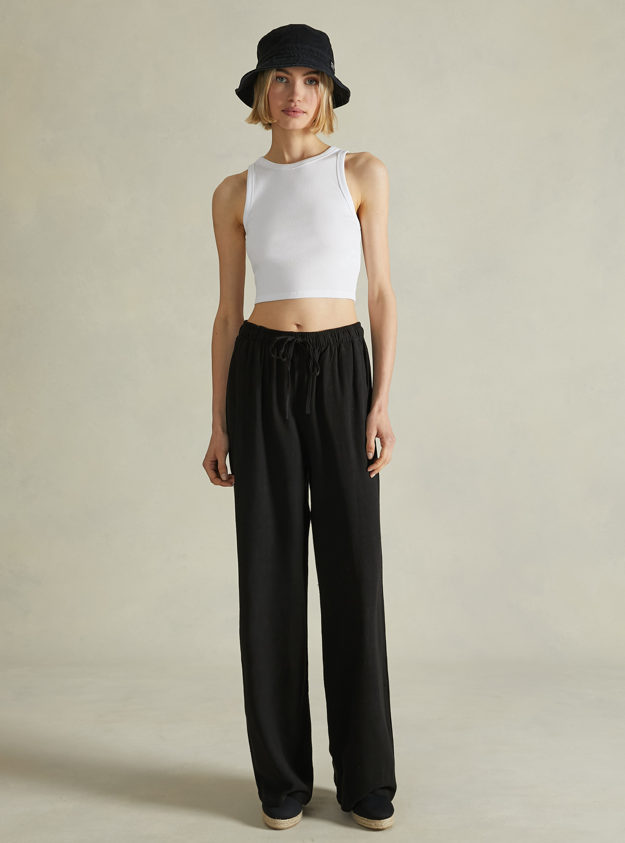 Linen blend palazzo trousers, BK1 BLACK