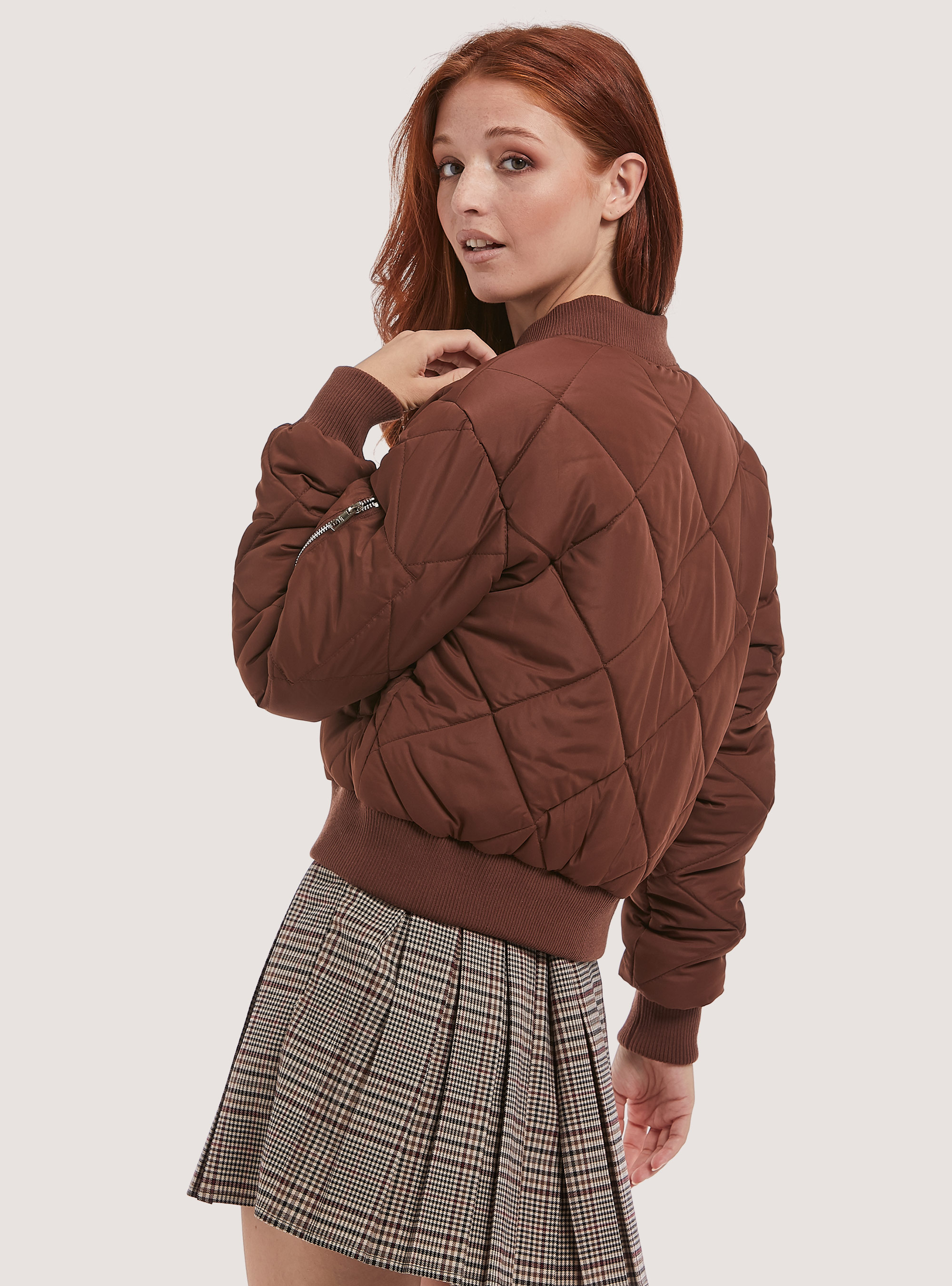 Cropped bomber jacket with recycled padding, BR2 BROWN MEDIUM
