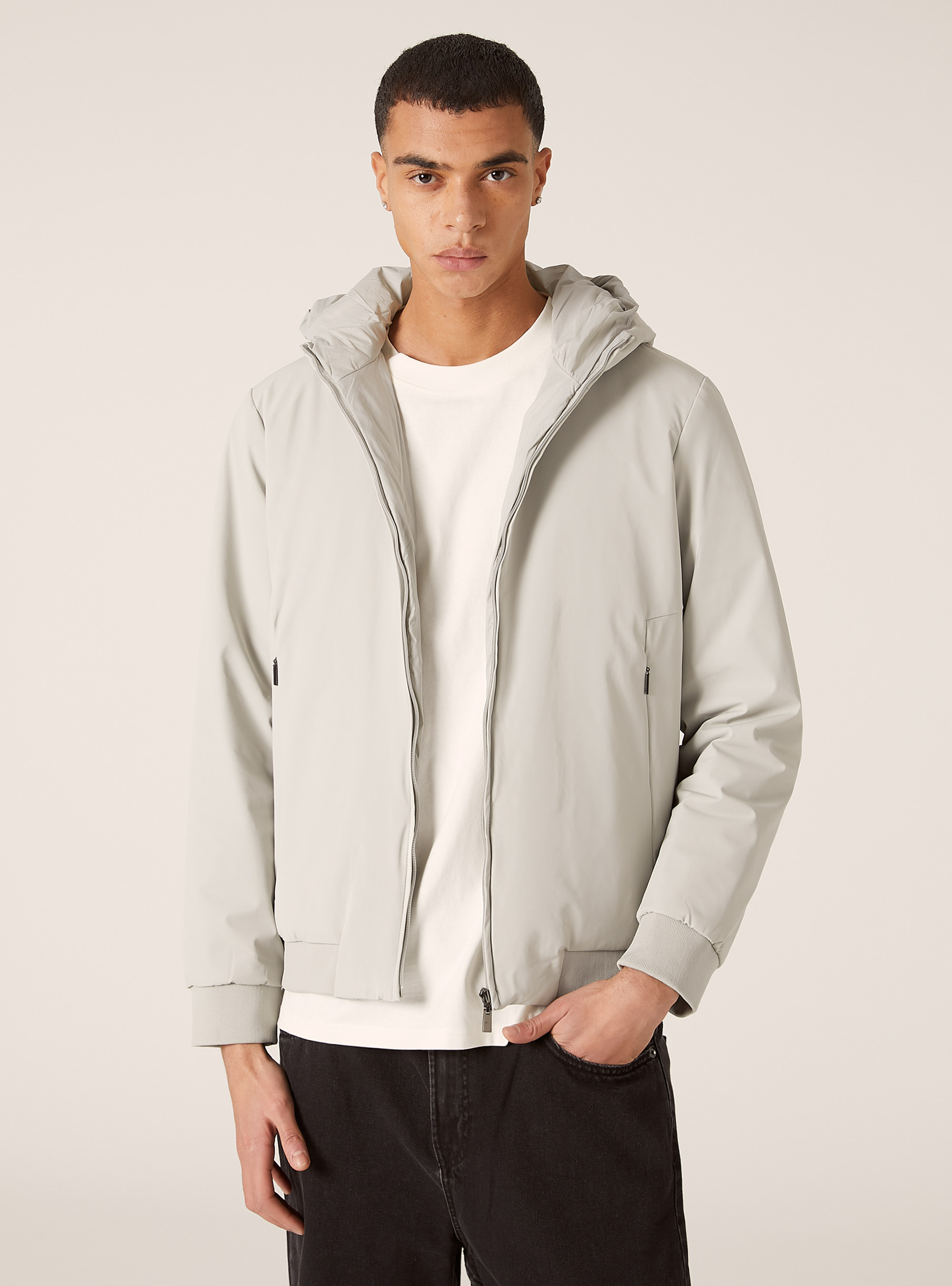 Giubbotto imbottito con cappuccio, GY3 GREY LIGHT