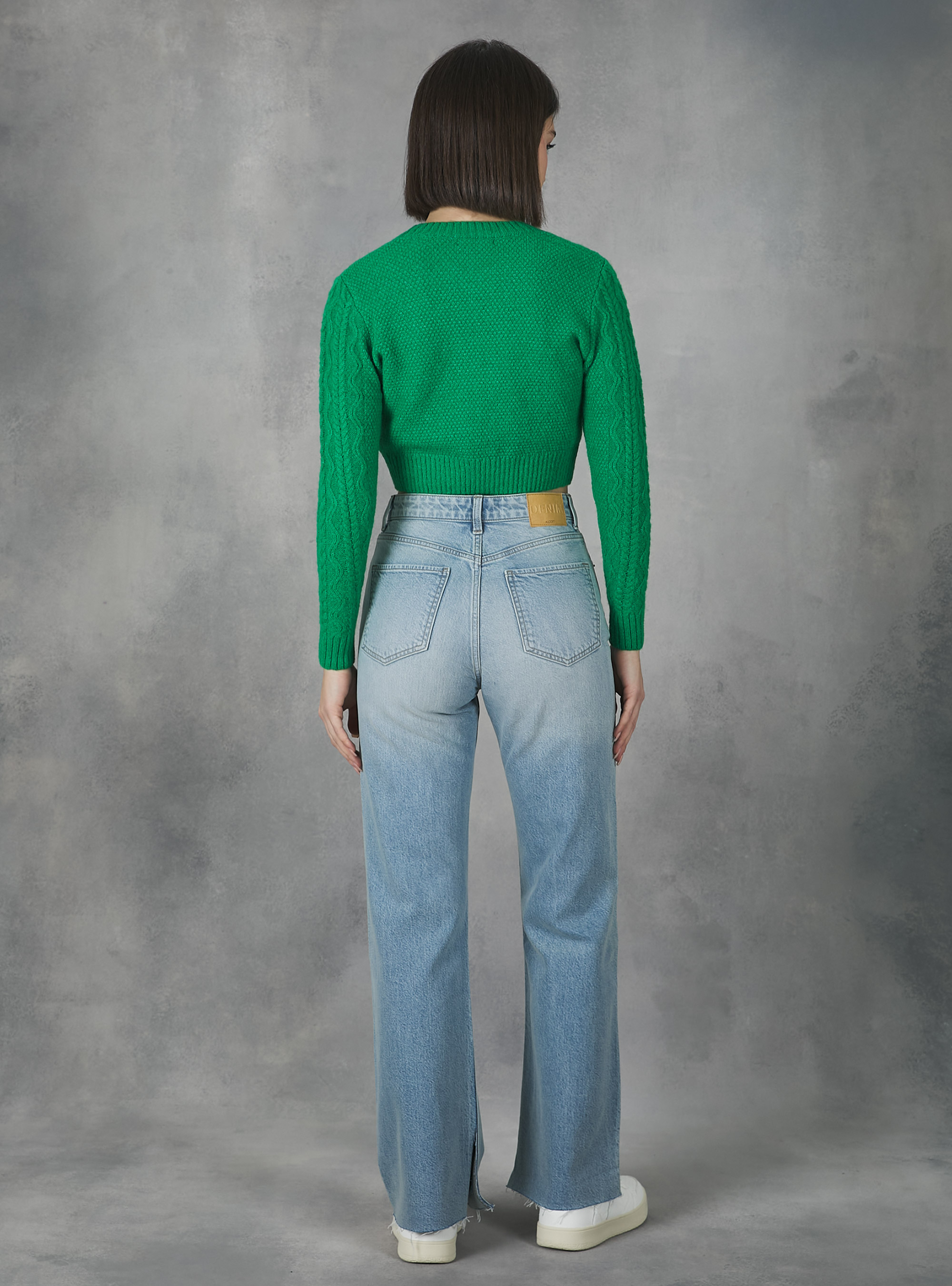 Cropped pullover with braids, GN2 GREEN MEDIUM