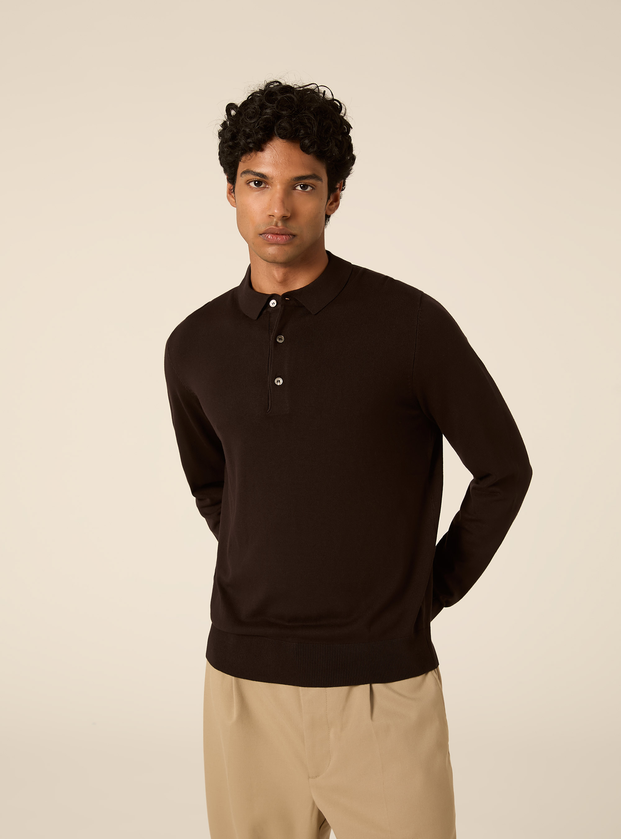 Polo in maglia  in viscosa, BR1 BROWN DARK