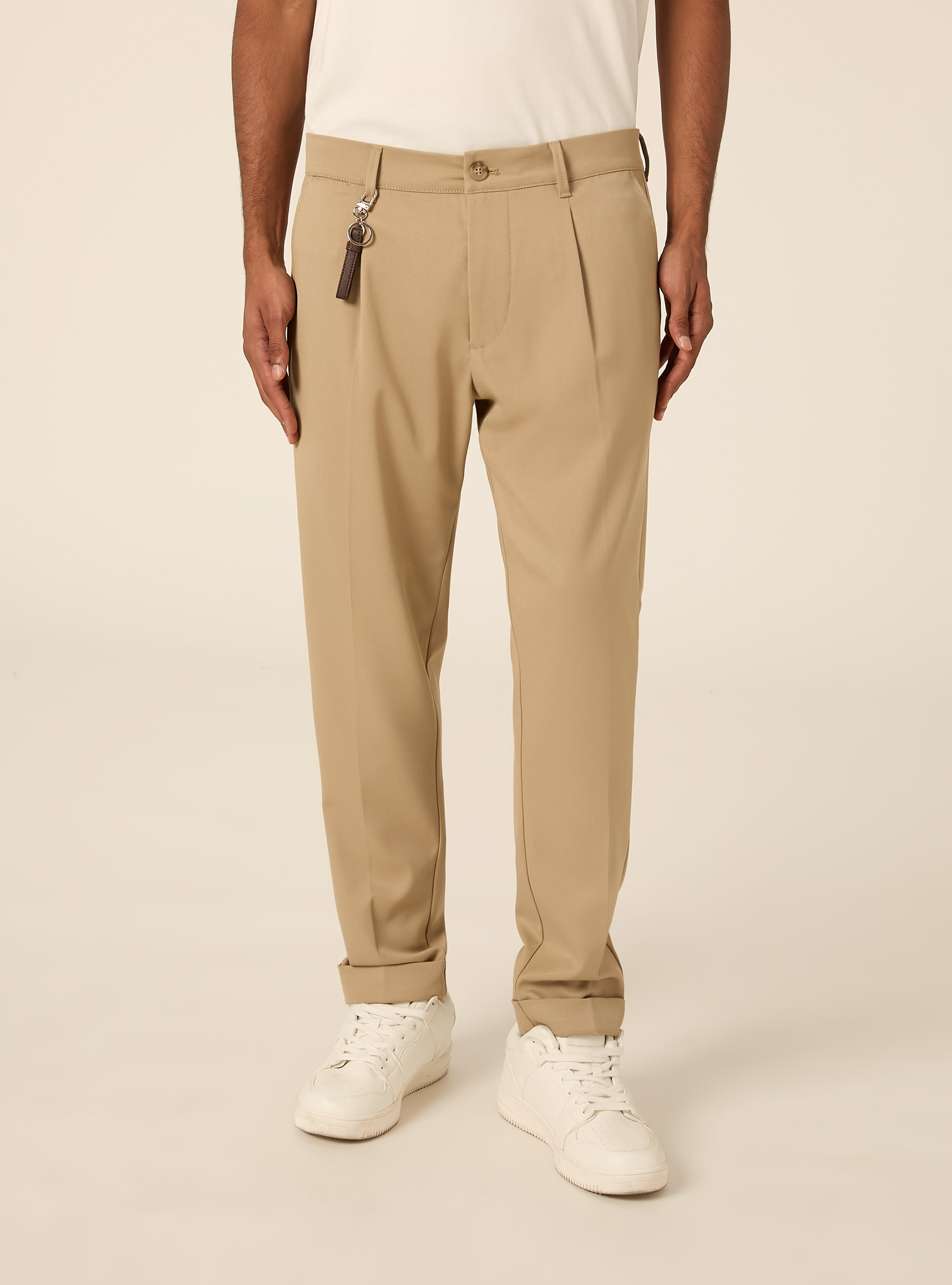 Tailored trousers with pleats and charm detail, BG2 BEIGE MEDIUM