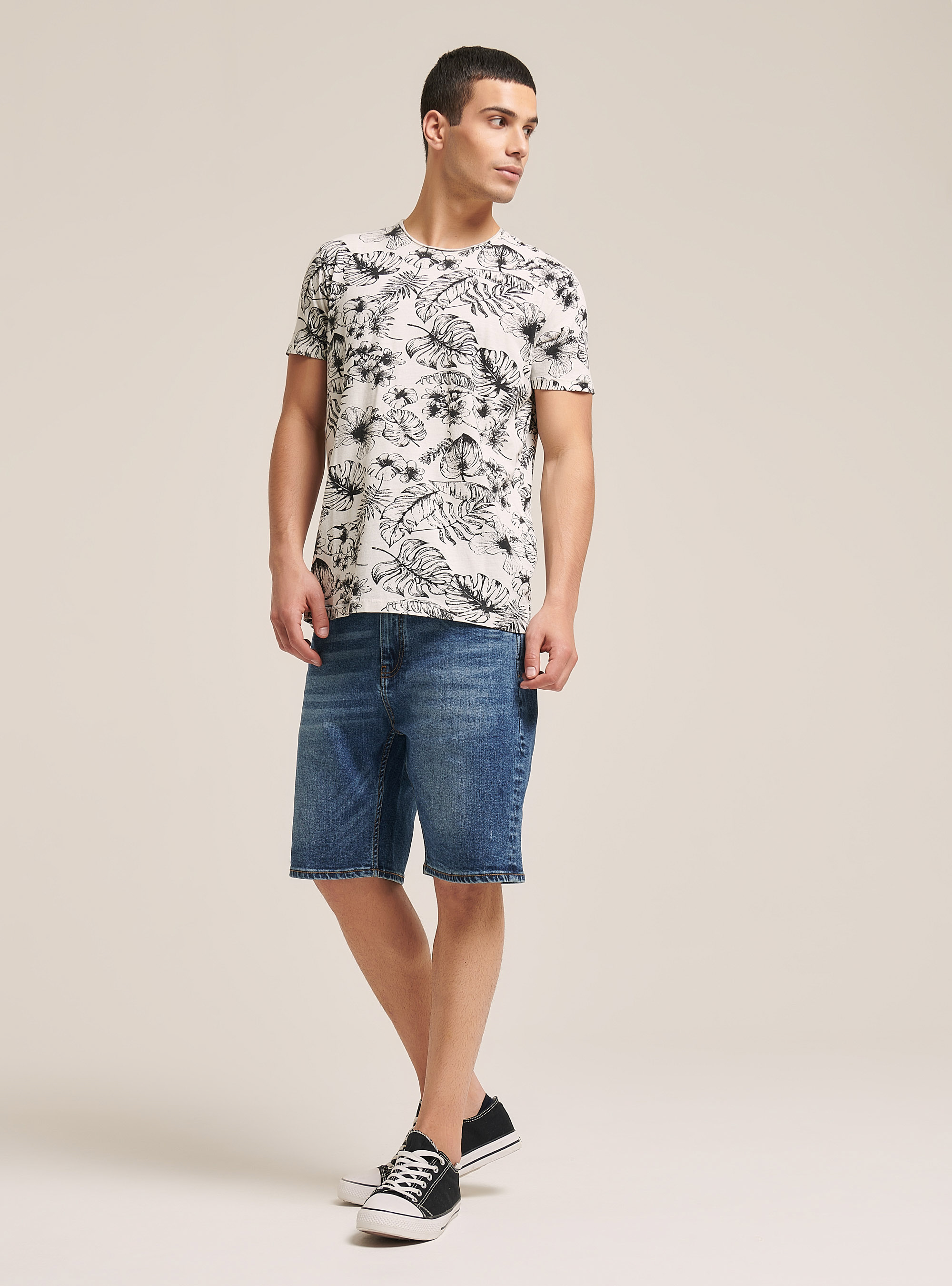 Cotton T-shirt with tropical print, MULTICOLOR
