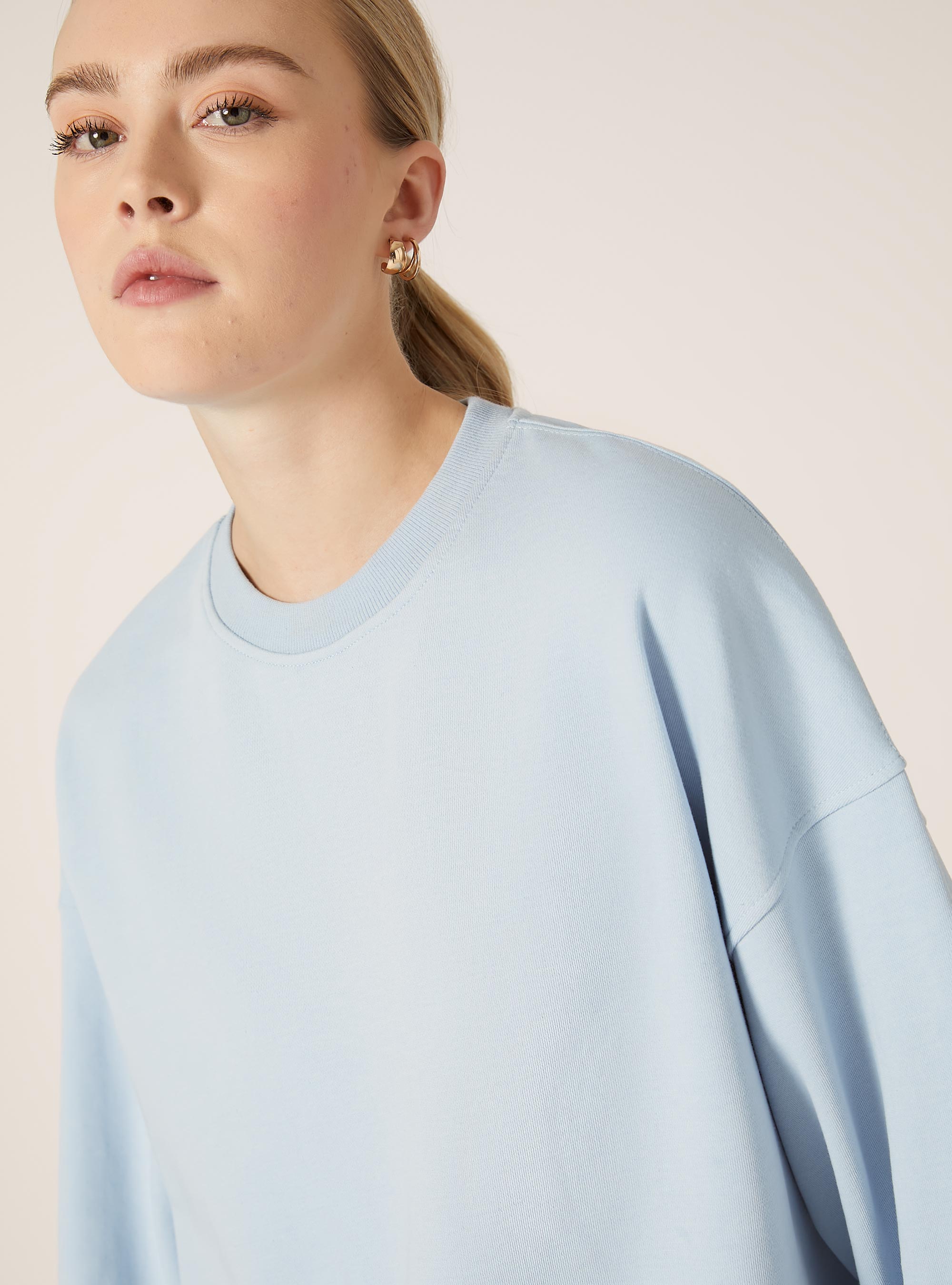 Sudadera de algodón liso con cuello redondo, IN3 INDIGO LIGHT