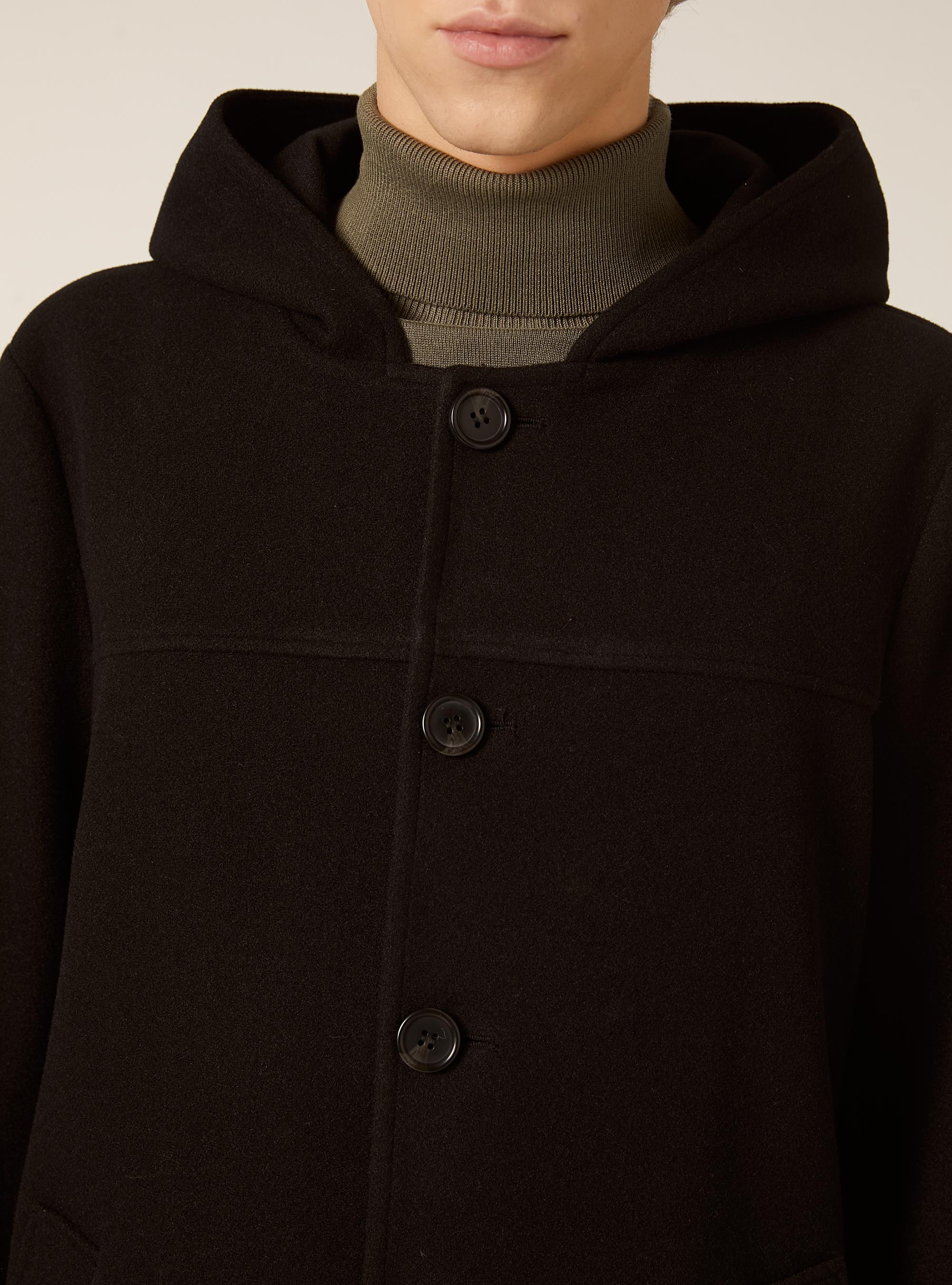 Unlined coat with hood, BK1 BLACK
