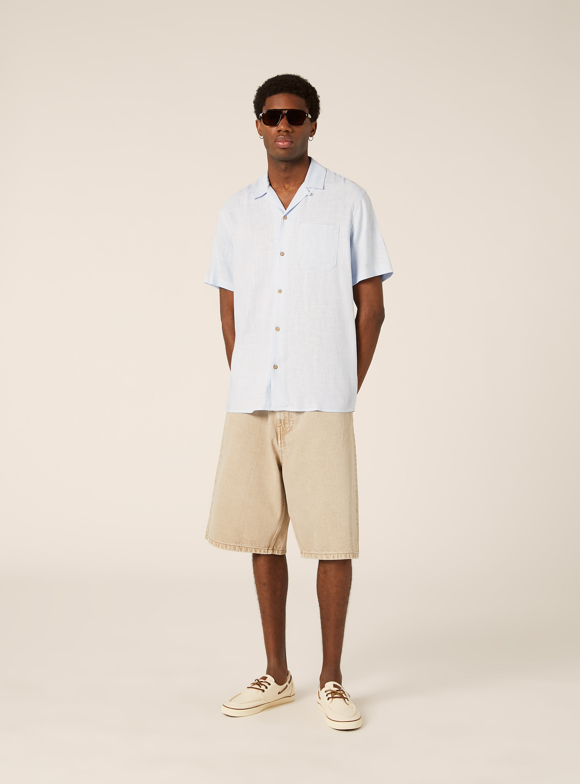 Camicia misto lino a maniche corte, AZ2 AZURE MEDIUM