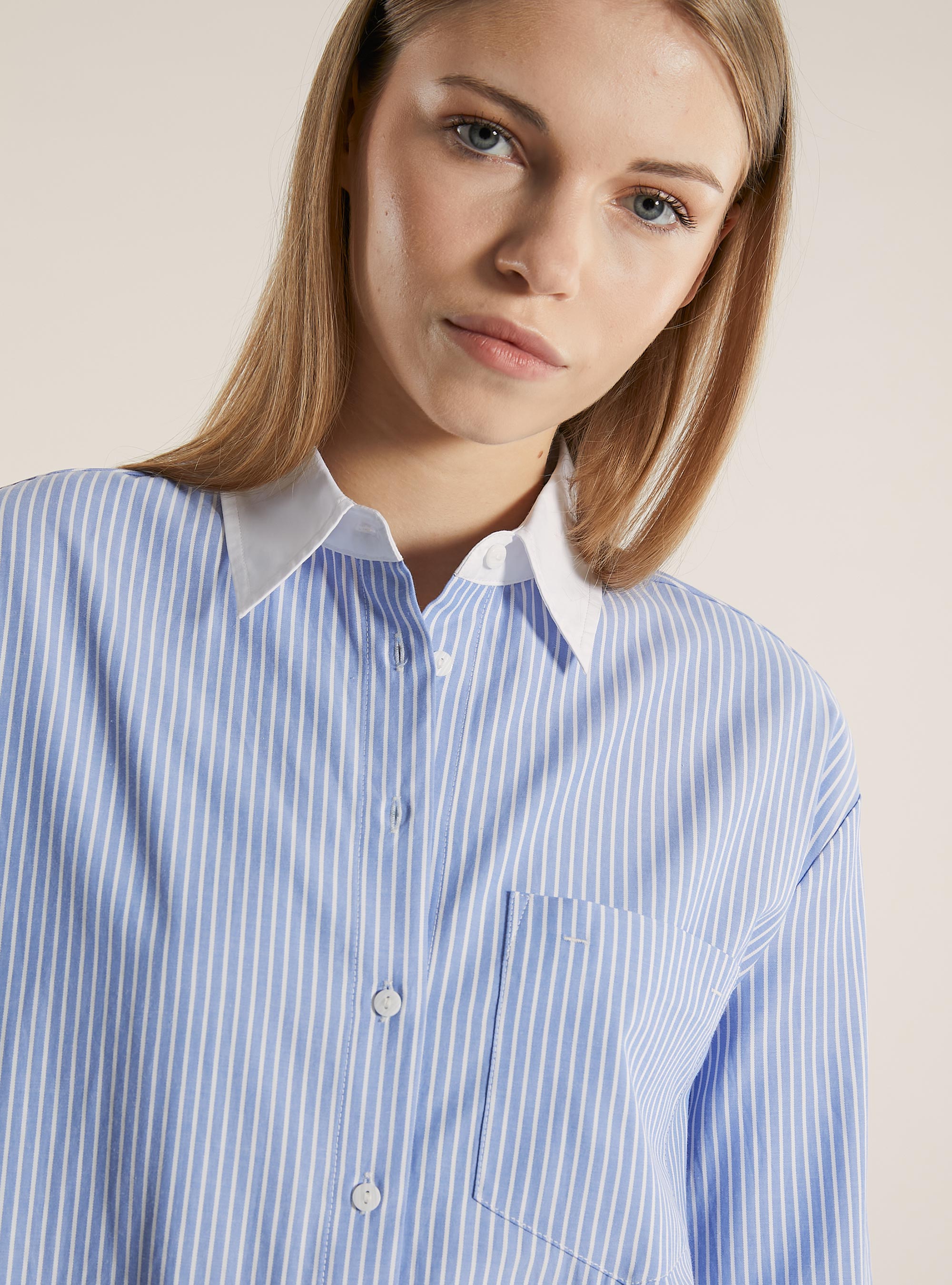 Chemise oversize en popeline ray&eacute;e, AZ3 AZURE LIGHT