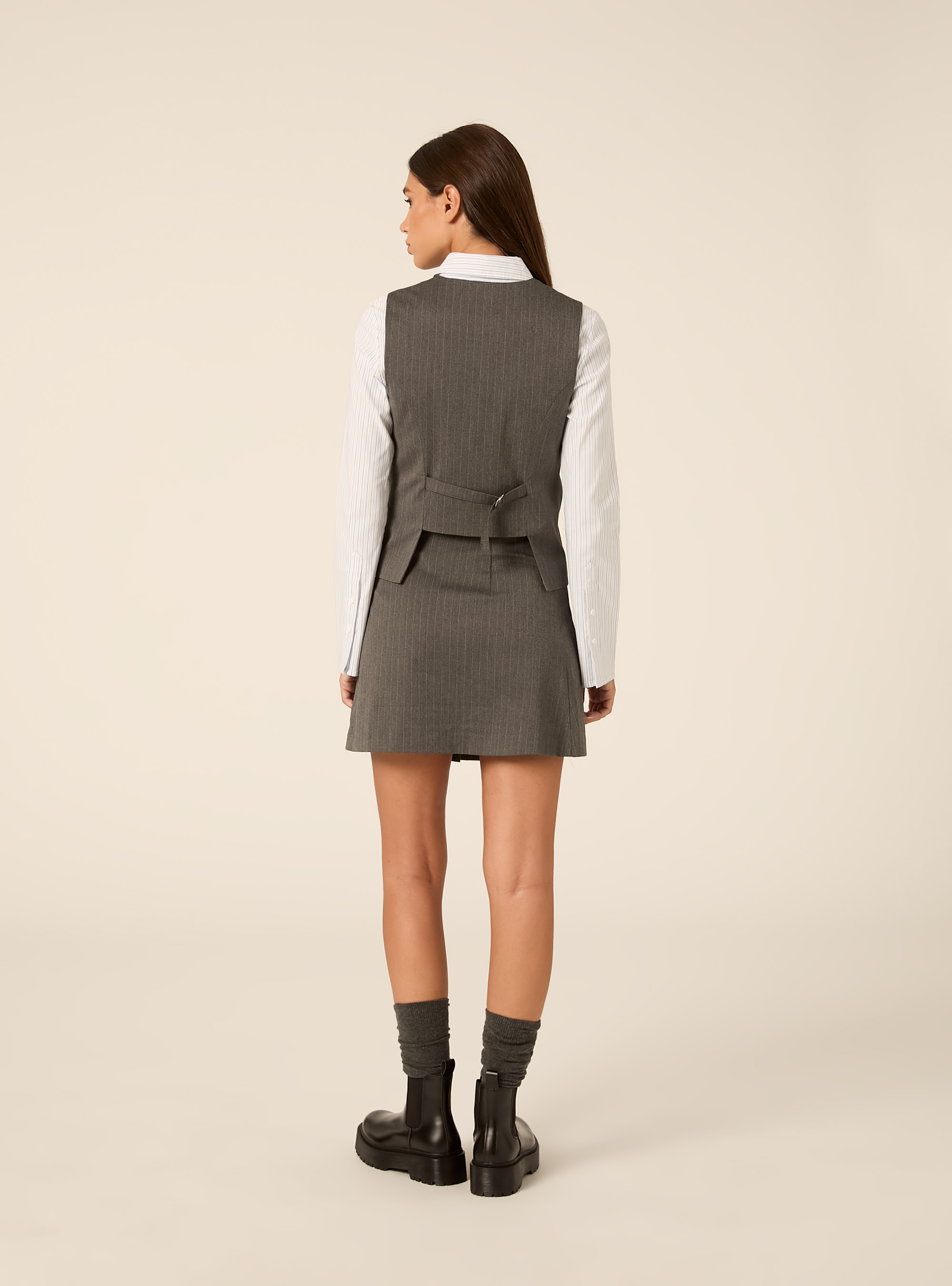 Minigonna a pieghe fantasia, MGY1 GREY MEL DARK