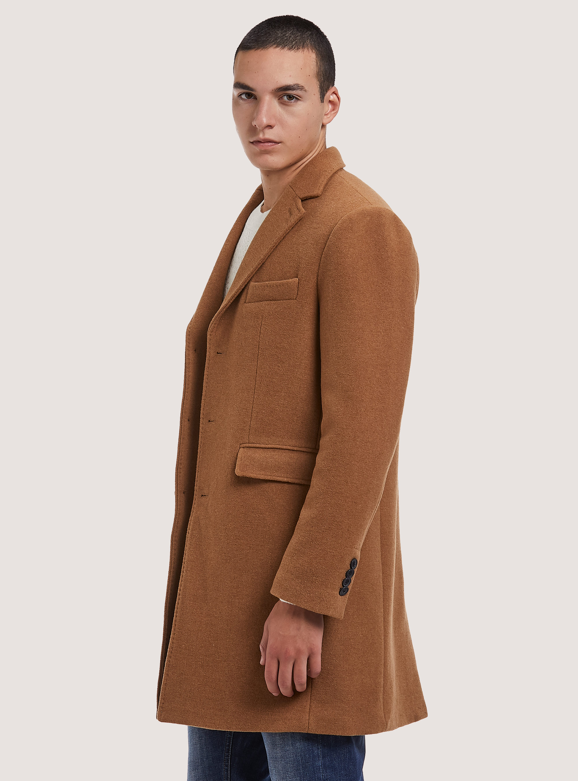 Single breasted wool blend coat, TB2 TOBACCO MEDIUM