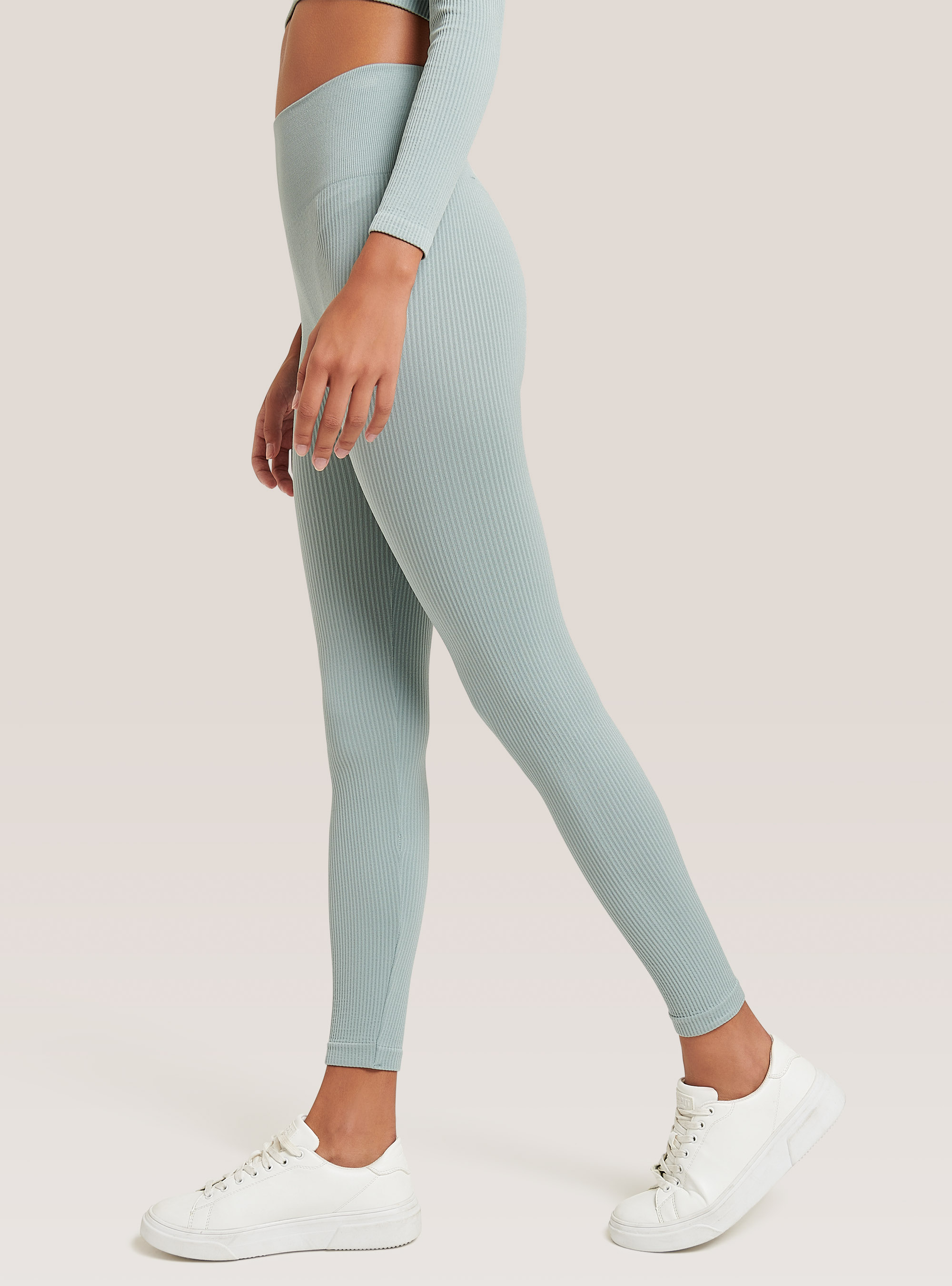 Stretch jersey ribbed leggings, C1197 AZZURRE