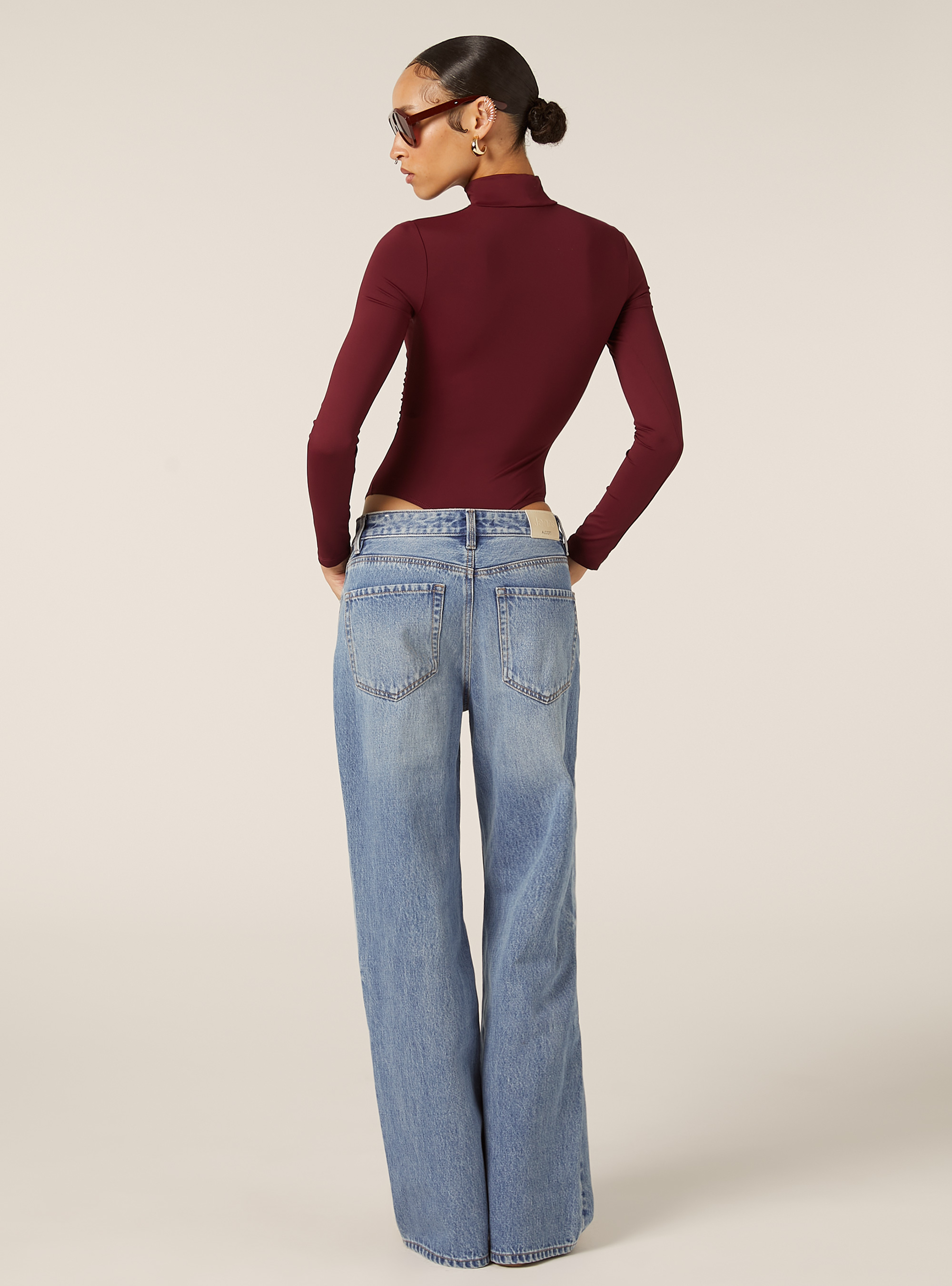 High-neck stretch bodysuit, BO1 BORDEAUX DARK