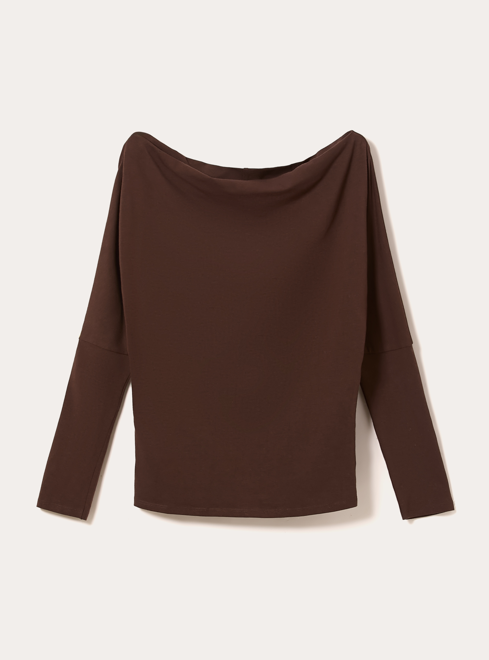 T-shirt a maniche lunghe asimmetrica, BR1 BROWN DARK